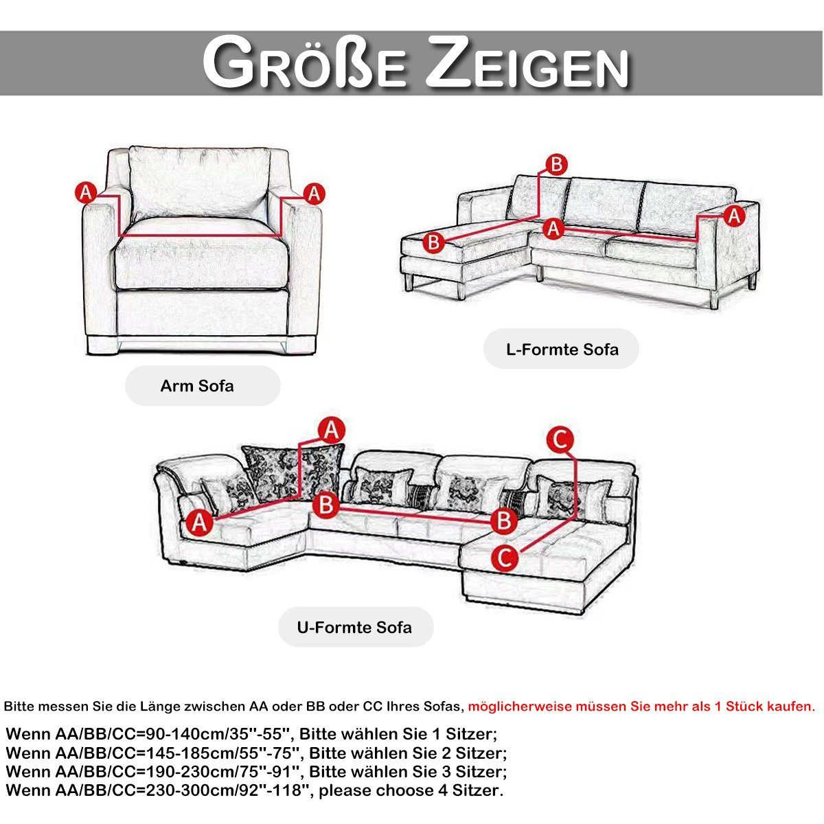 Sofahusse Bedruckt, elastisches, für Armlehnen Sofa Hellgrau Sofa, Möbelschutz L-Form Rosnek, U-Form