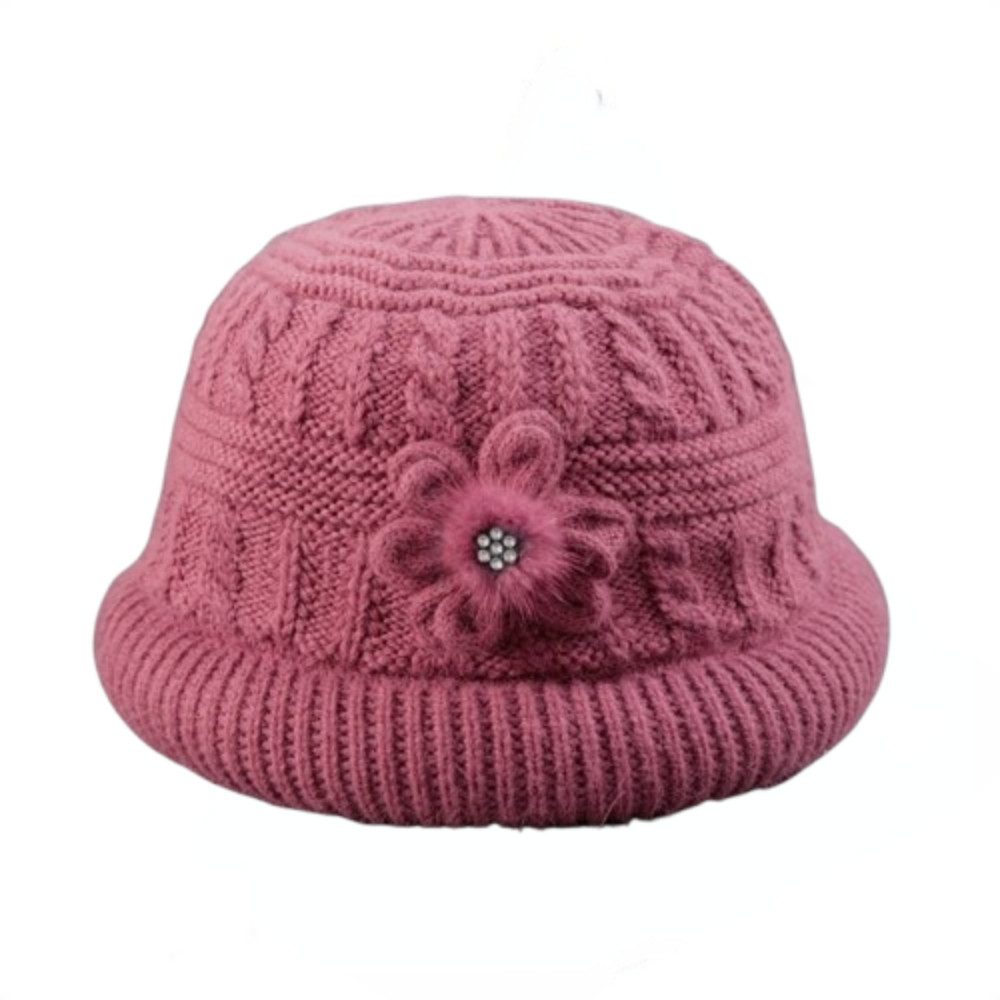 Blusmart Strickmütze Warme Damen-Strickmütze (Plüschig/verdickt für Wärme, Blütenblatt-Design) Stilvoll und vielseitig, perfekt für Herbst und Winter