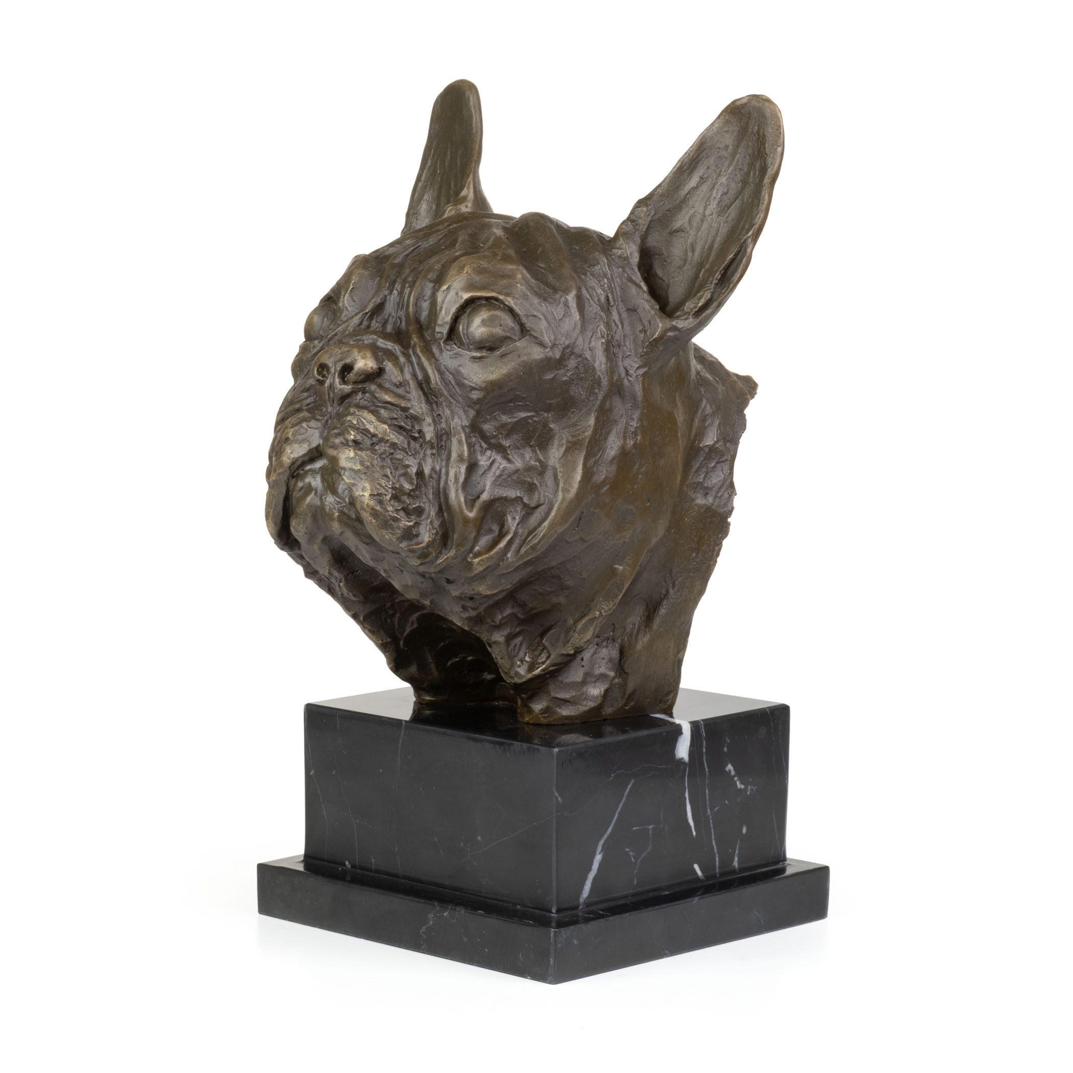 Moritz Tierfigur Hundekopf Bulldogge Dekofigur aus Bronze auf Marmorsockel H 26 cm (Einzelartikel, kein Set)