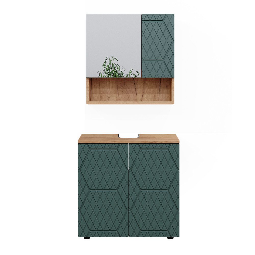 Vicco Badmöbel-Set Irma, Goldkraft Eiche/Grün, 2 günstig online kaufen