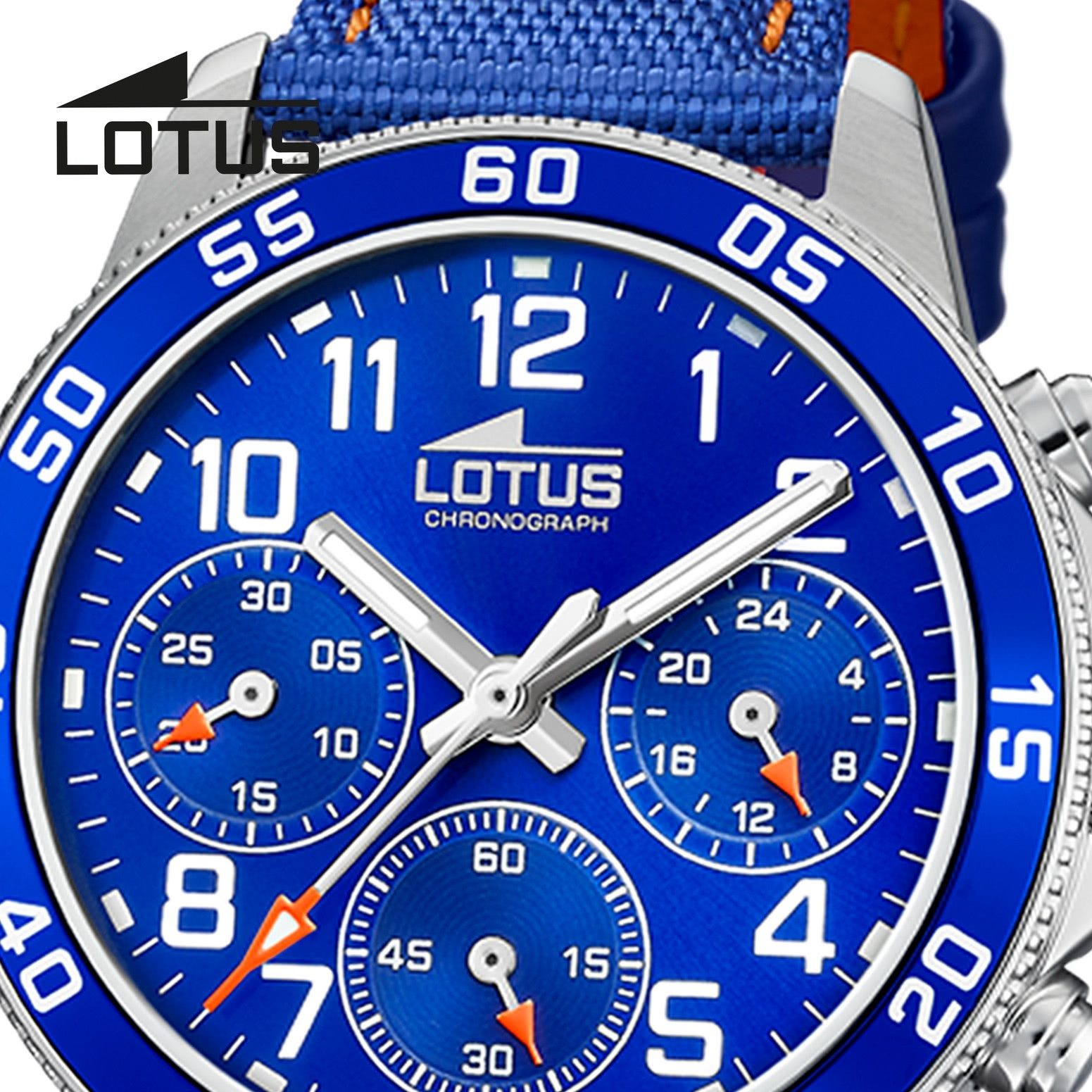 Lotus Chronograph Lotus Kinderuhr Leder blau orange Lotus, (Chronograph), Kinder Armbanduhr rund, mittel (ca. 36mm), Edelstahl