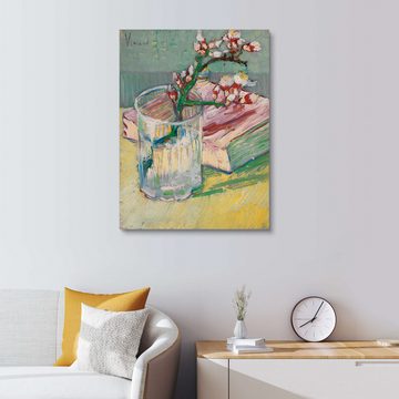 Posterlounge Holzbild Vincent van Gogh, Blühender Mandelzweig in einem Glas mit einem Buch, Wohnzimmer Malerei