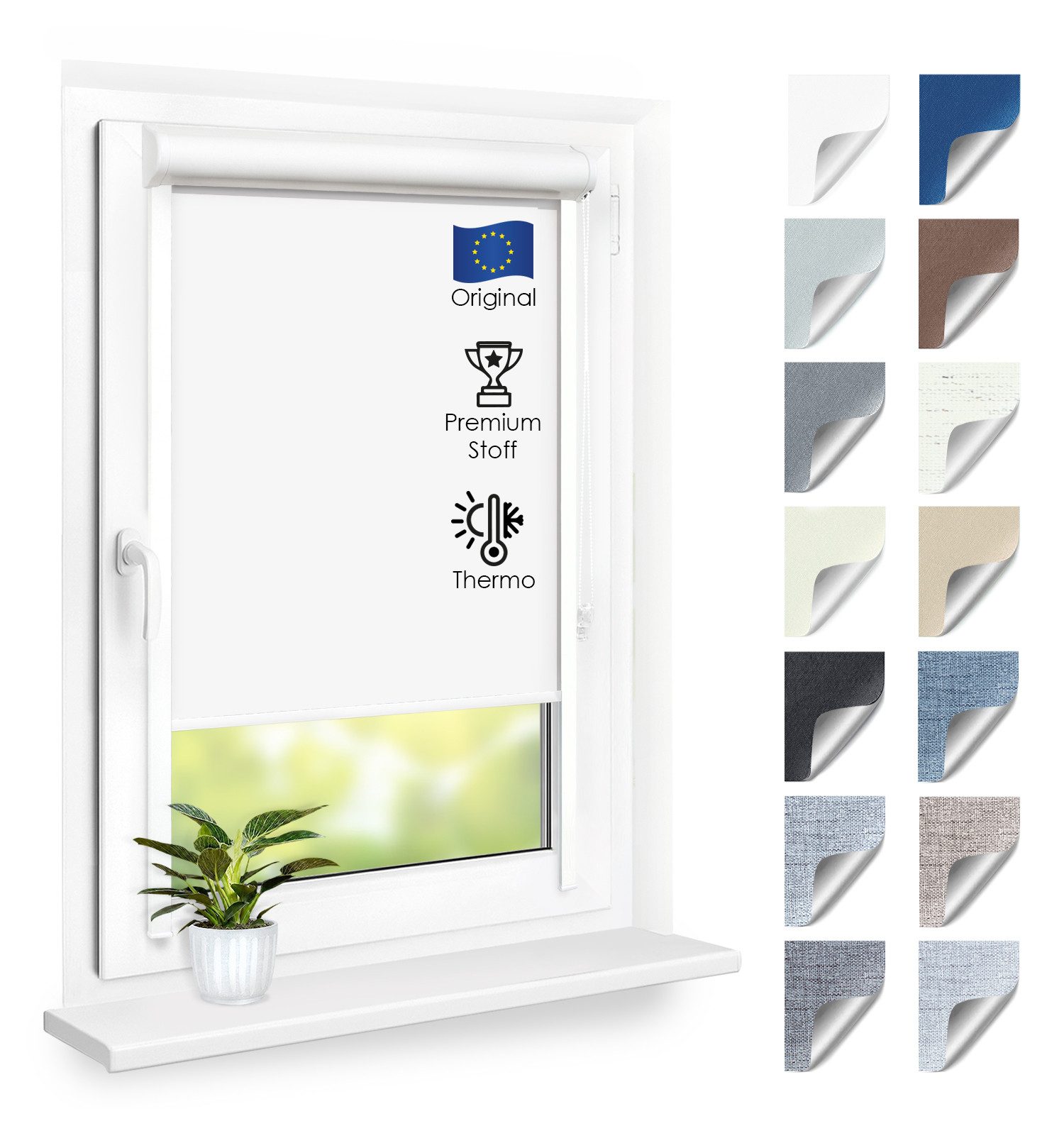 Rollo Premium Blackout Thermo Kassettenrollo mit Seitenführung, DomDeco, blickdicht, ohne Bohren, zum Kleben oder Schrauben