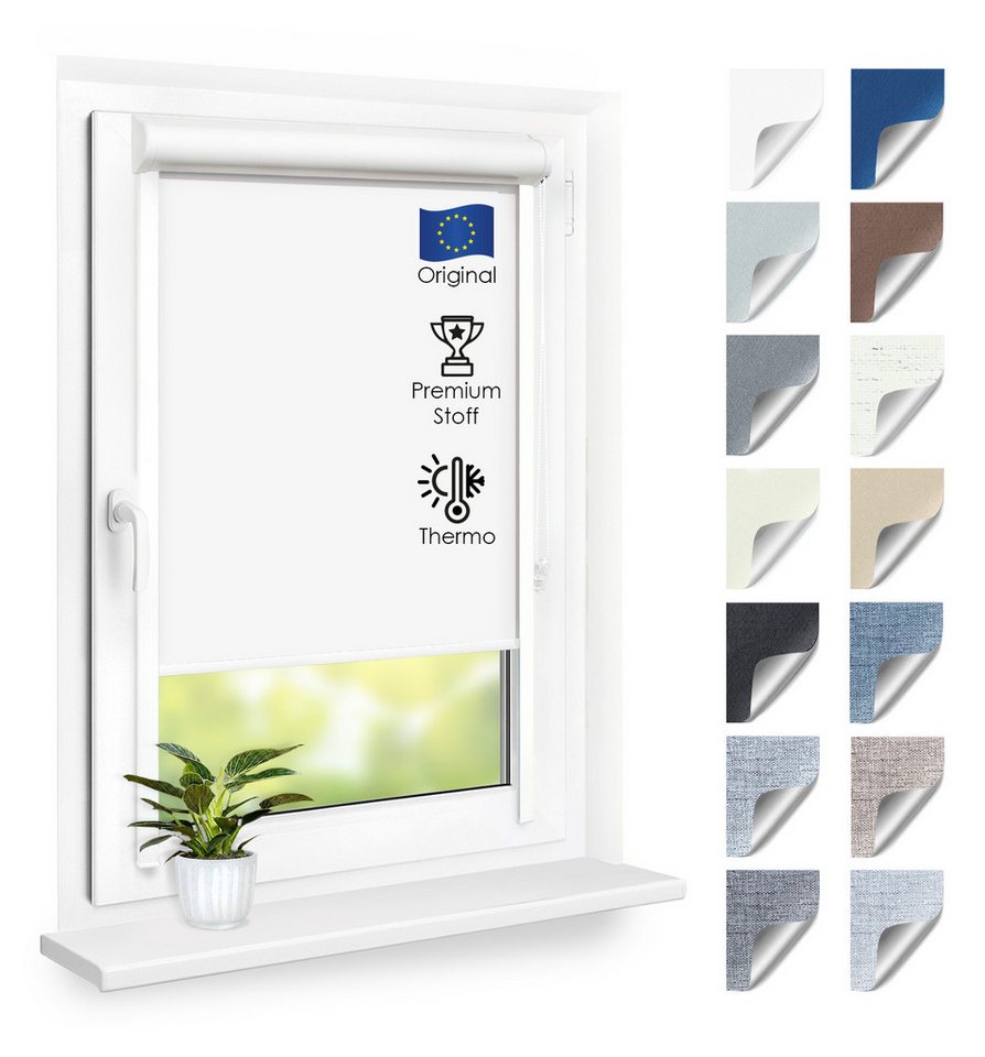 Rollo Premium Blackout Thermo Kassettenrollo mit Seitenführung, DomDeco, blickdicht, ohne Bohren, zum Kleben oder Schrauben
