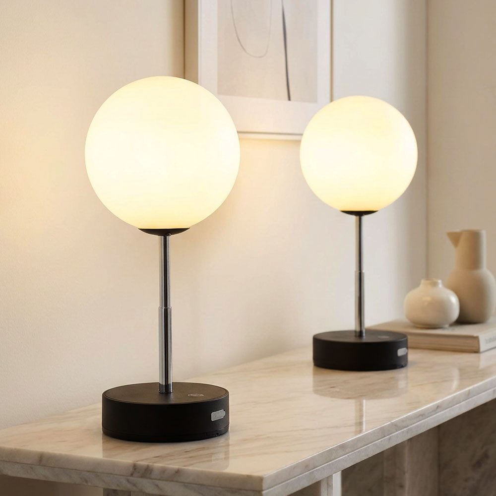 GLOBO LIGHTING LED Tischleuchte, LED-Leuchtmittel fest verbaut, Warmweiß, 2x Tischleuchte Tischlampe Wohnzimmerlampe Touchdimmer schwarz H 28cm