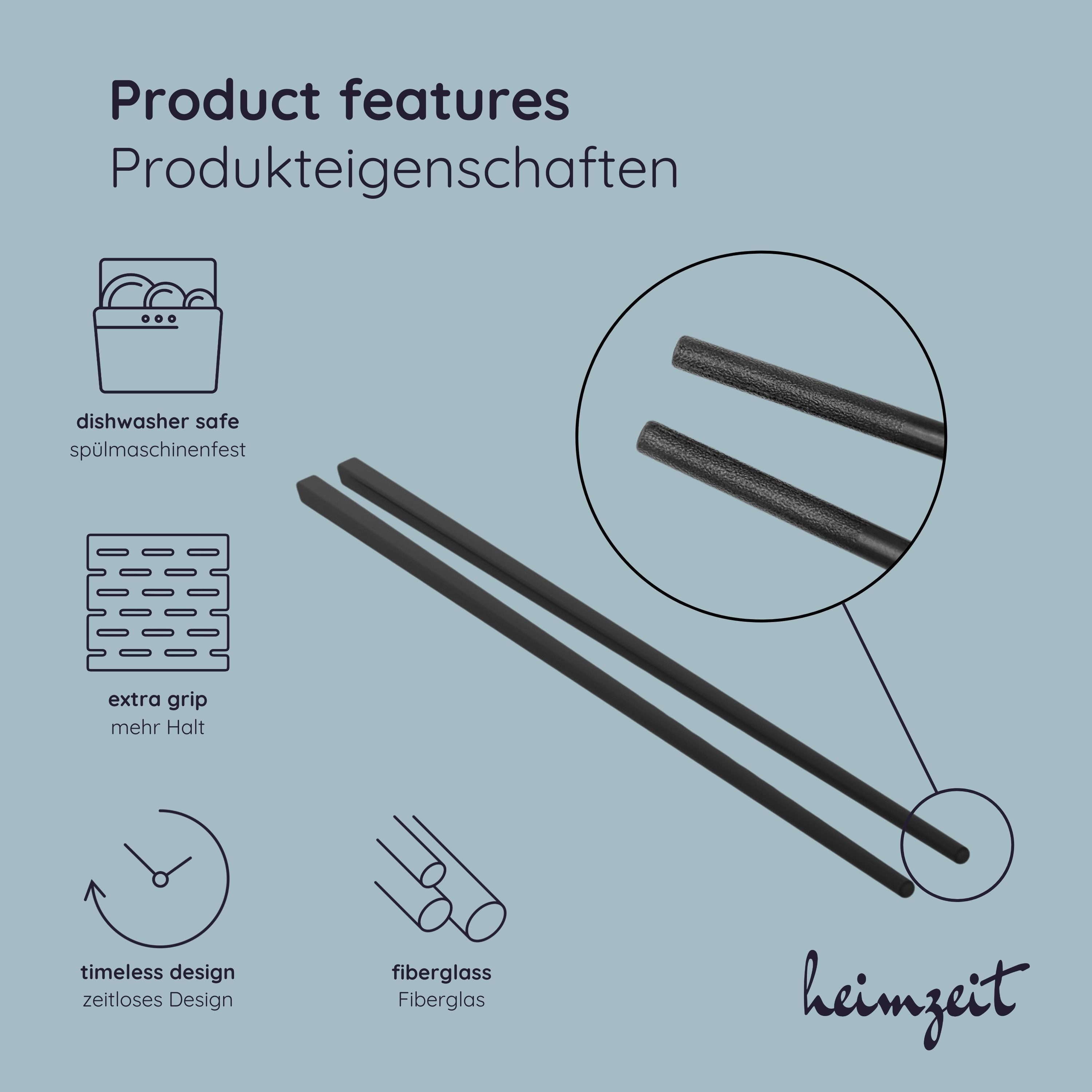 heimzeit Essstäbchen Chopsticks Sushi Stäbchen Fiberglas 5 Paar Schwarz, spülmaschinenfest und wiederverwendbar