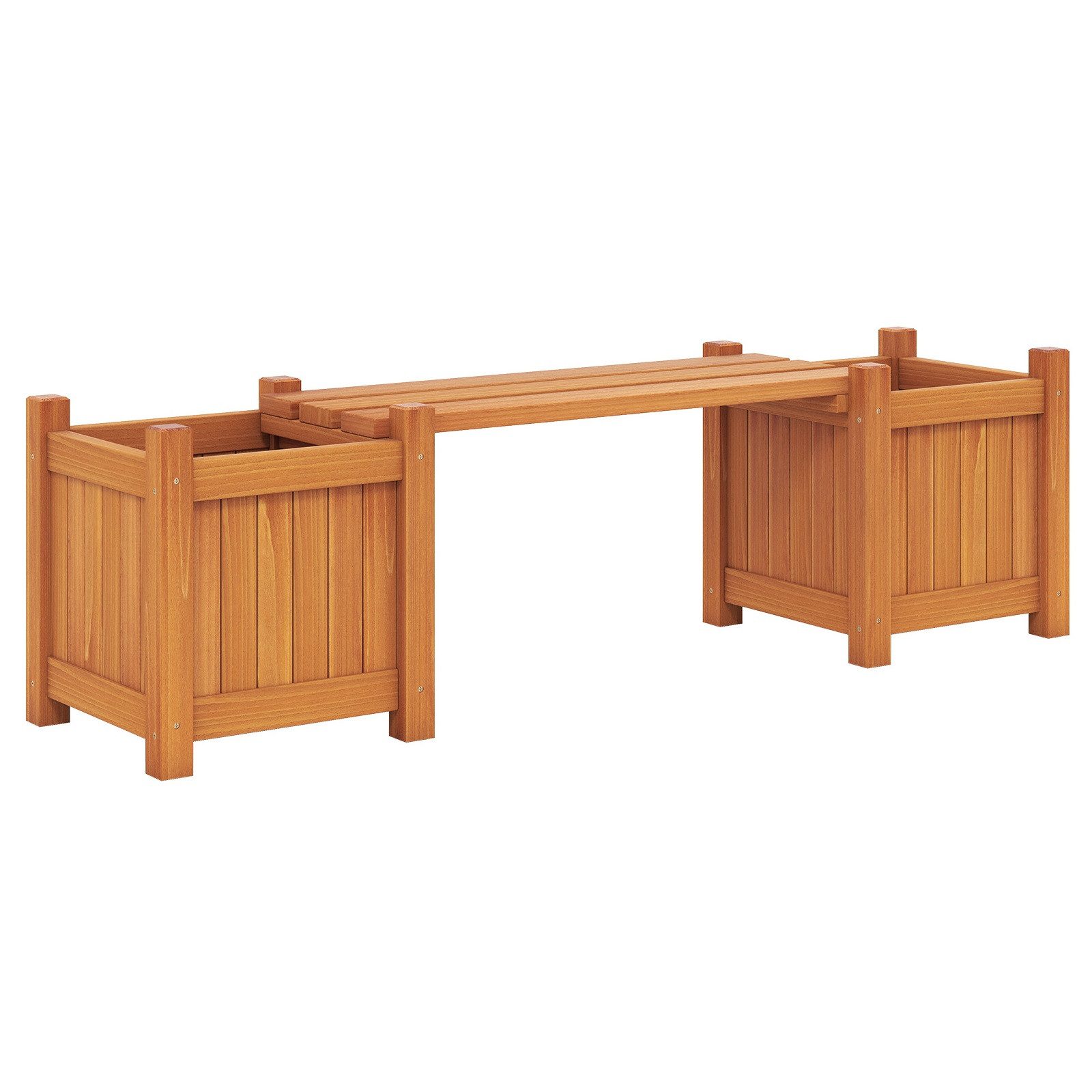 KOMFOTTEU Blumenkasten, Pflanzkasten mit Gartenbank, offenem Sockel, 2-Sitzer Sitzbank