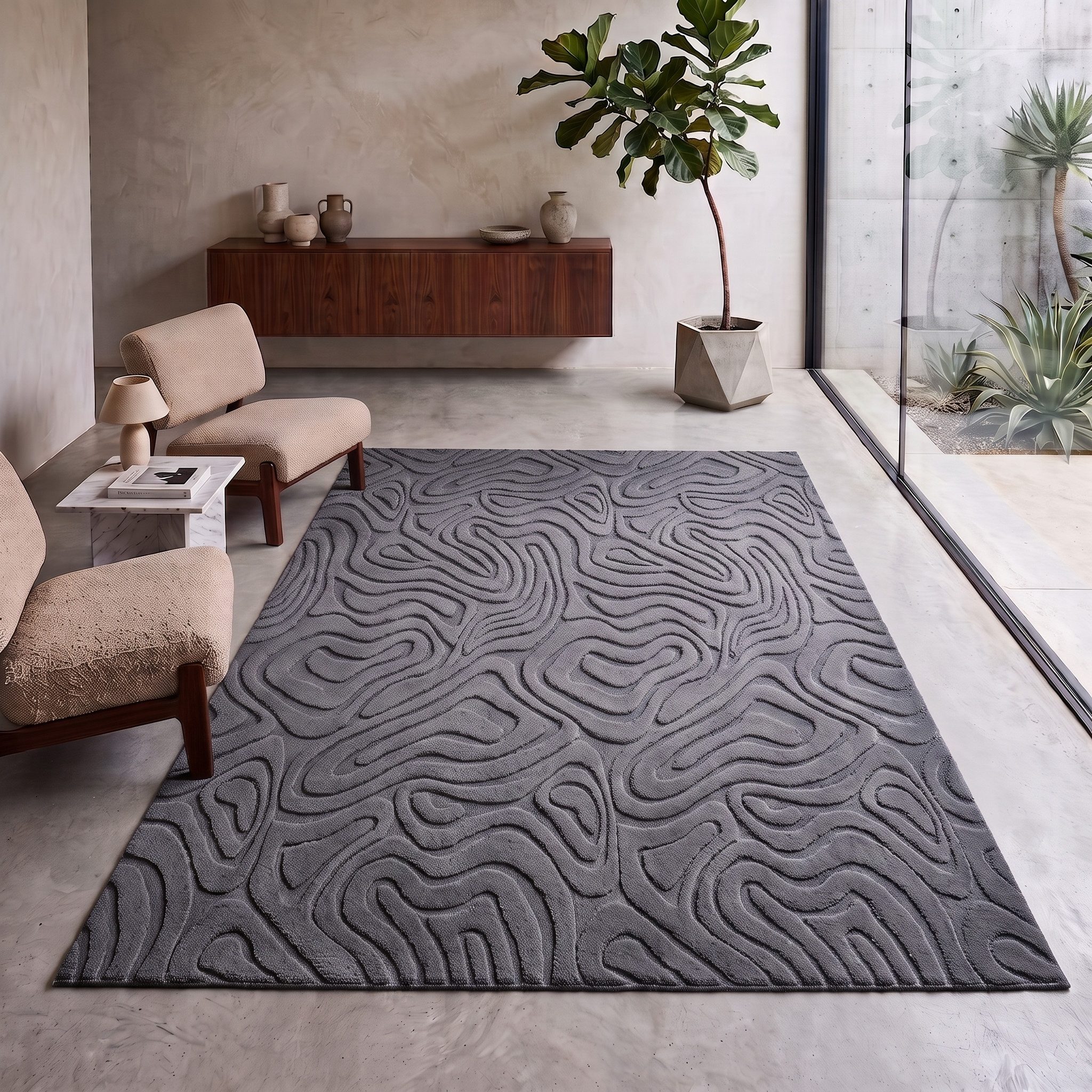 Carpetilla Teppich Waschbarer Teppich– Modern & Weich für Wohnzimmer, Schlafzimmer, Rechteckig, Teppich Wohnzimmer 3D effekt Boho Einfarbig hoch-tief Bordüre Waschbar