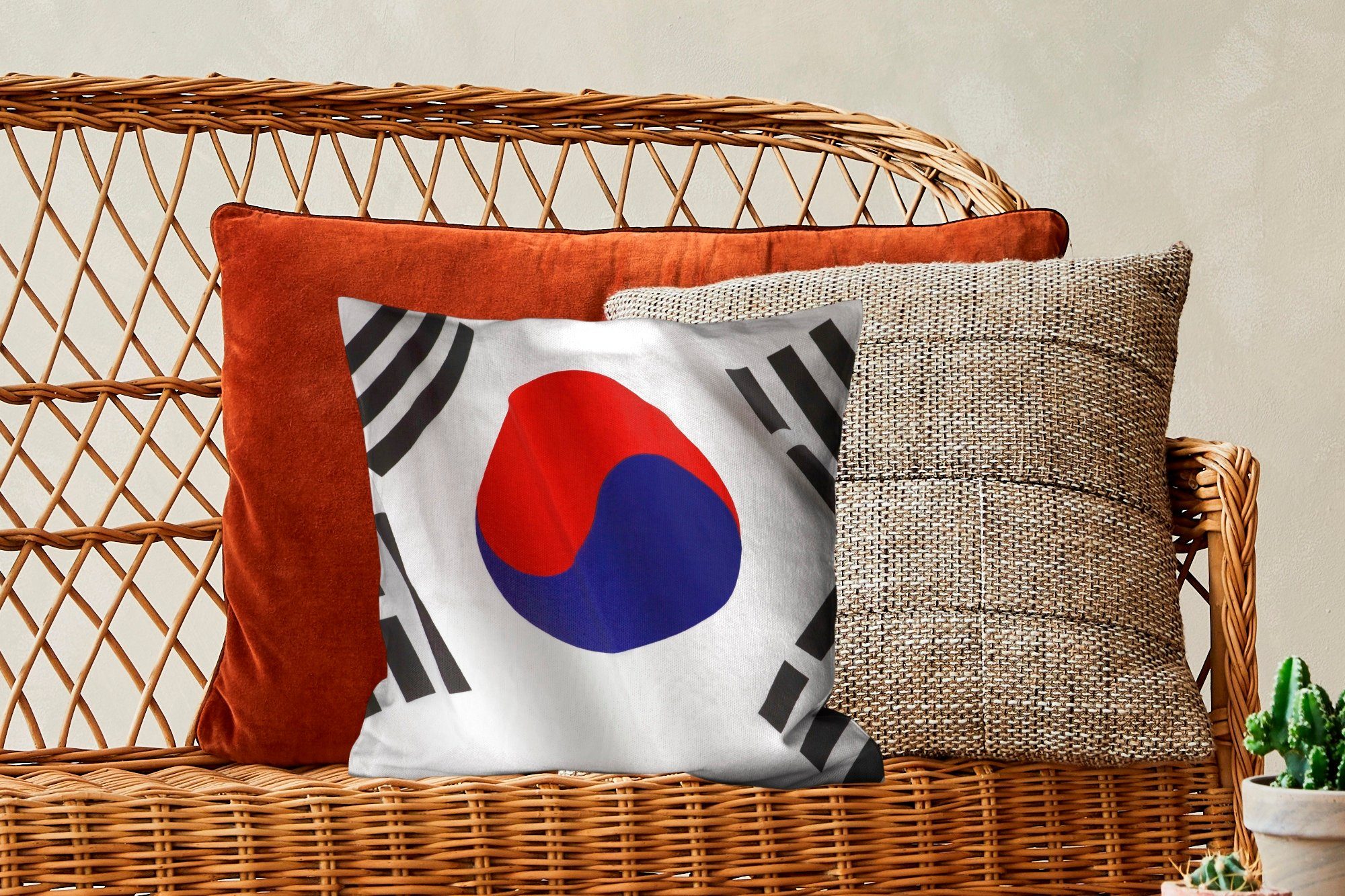 von Füllung Südkorea, Dekokissen der Flagge Zierkissen für Nahaufnahme Schlafzimmer, Deko, Wohzimmer, MuchoWow Sofakissen mit