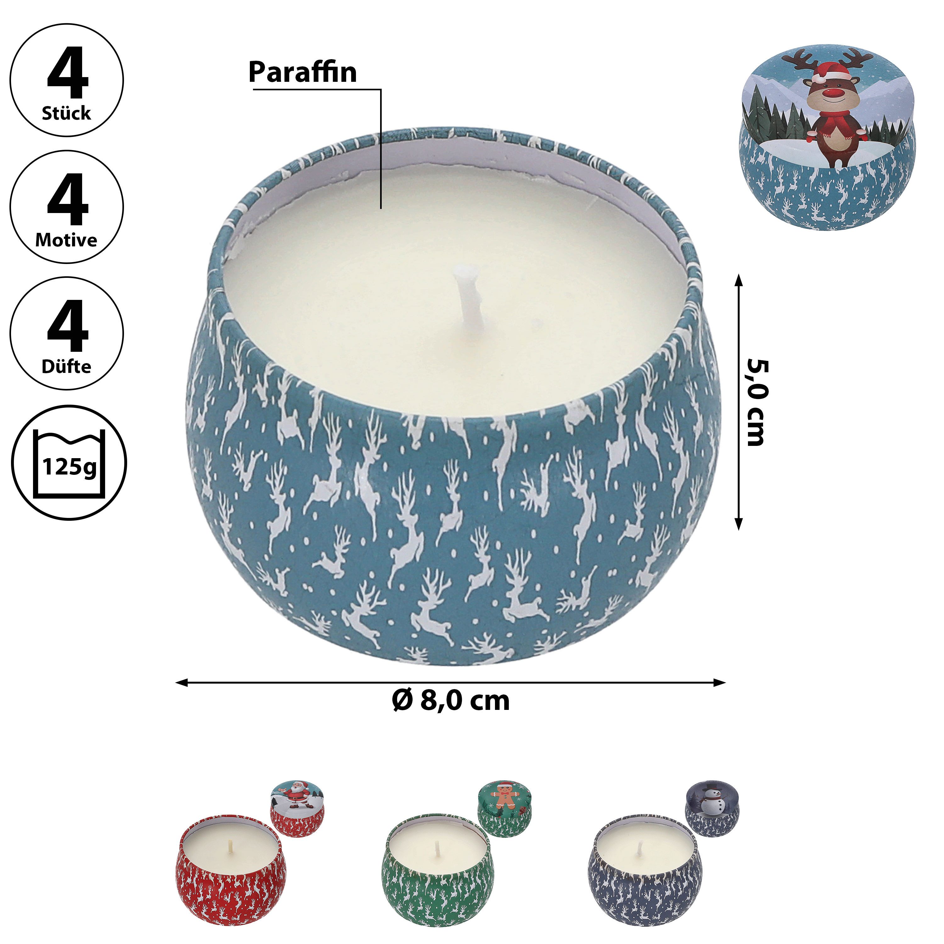 CEPEWA Duftkerze Duftkerze in Dose 4er Set Paraffin Metall 8x5cm 125g Weihn günstig online kaufen