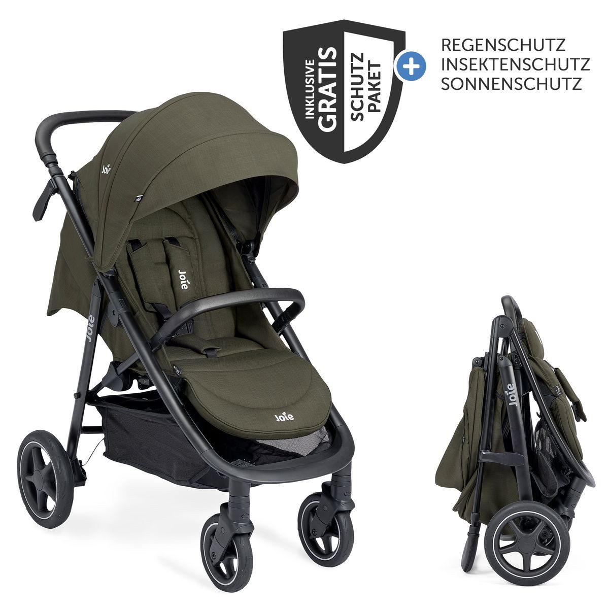 Joie Sport-Kinderwagen Mytrax Pro - Sage, Sportwagen mit Liegefunktion & Regenschutz höhenverstellbar bis 22 kg