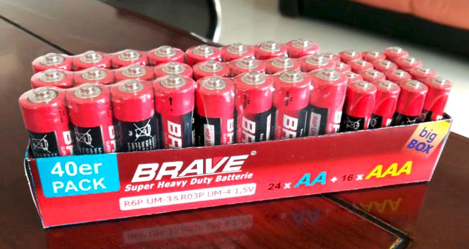 BURI 24x 40er-Pack Brave Batterien Großpackung (960 St) & Stück AA AAA 960 Batterie