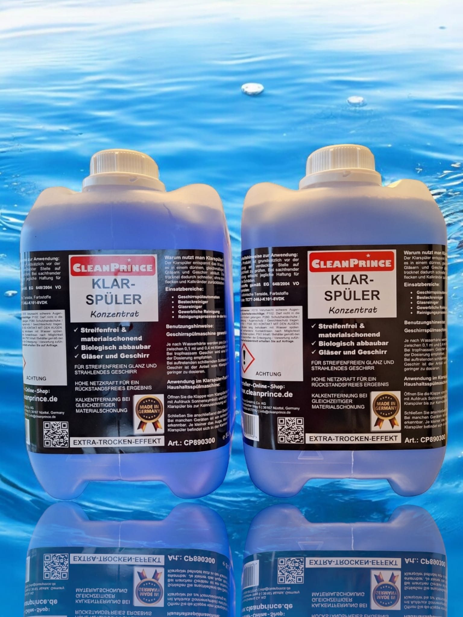 CleanPrince Klarspüler Konzentrat blau flüssig Spülmaschinen, Geschirr Besteck Klarspüler (extra Trocken - Effekt)