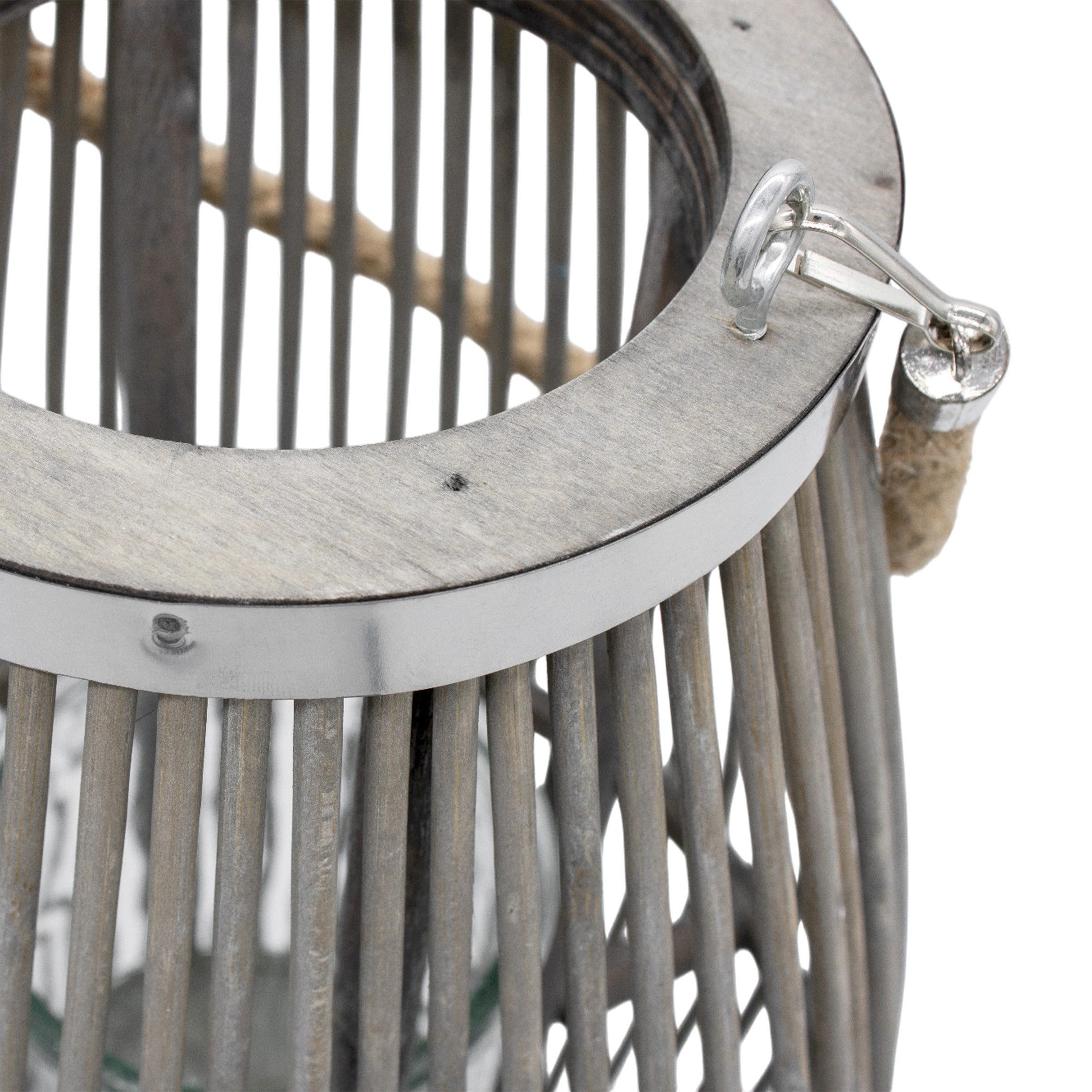 Spetebo Windlicht XXL Bambus Laterne shabby grau mit Kerzenglas (Anzahl, 1 St., Stück), mit Jute Seil zum Hängen