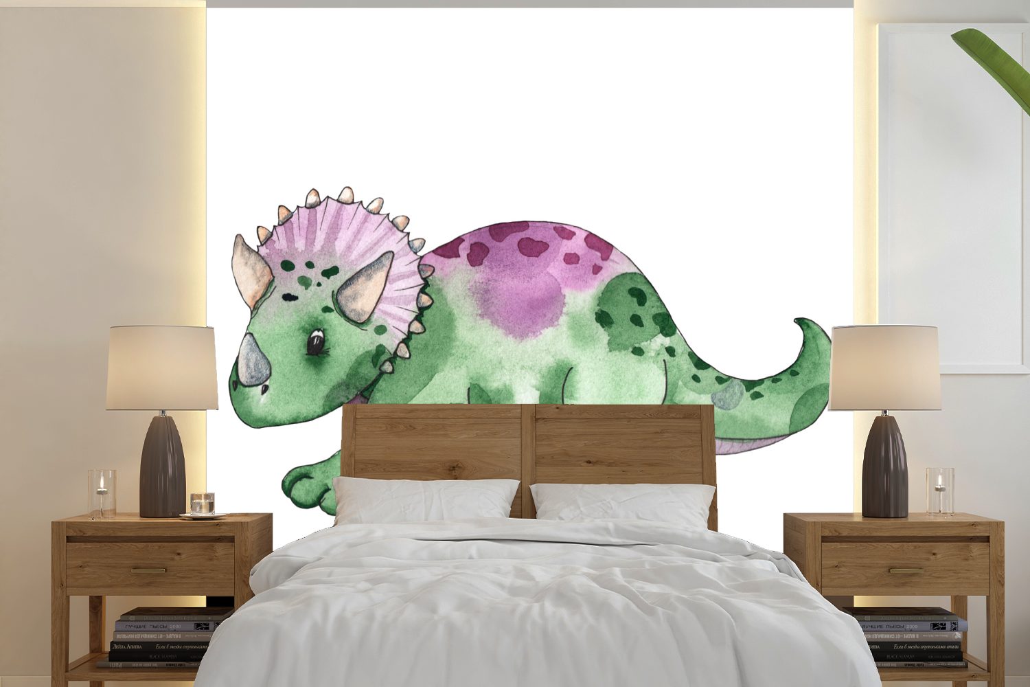 MuchoWow Fototapete Dinosaurier - Kinderzimmer - Grün - Jungen - Mädchen - Kinder, Matt, bedruckt, (5 St), Vinyl Tapete für Wohnzimmer oder Schlafzimmer, Wandtapete | Fototapeten