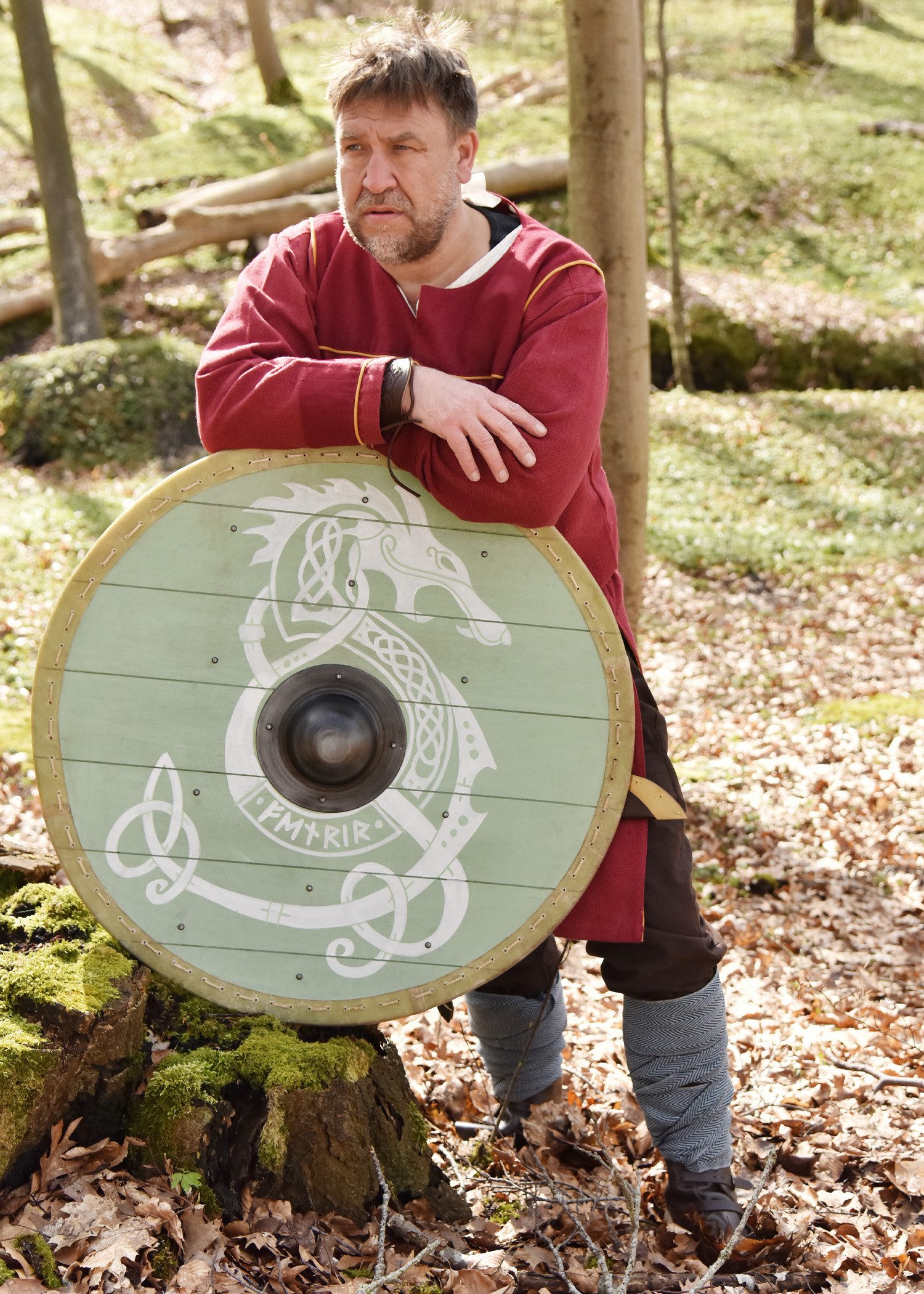Battle Merchant Wikinger-Kostüm Wikingerschild mit Rohaut-Umrandung, 80 cm „Fenrir“