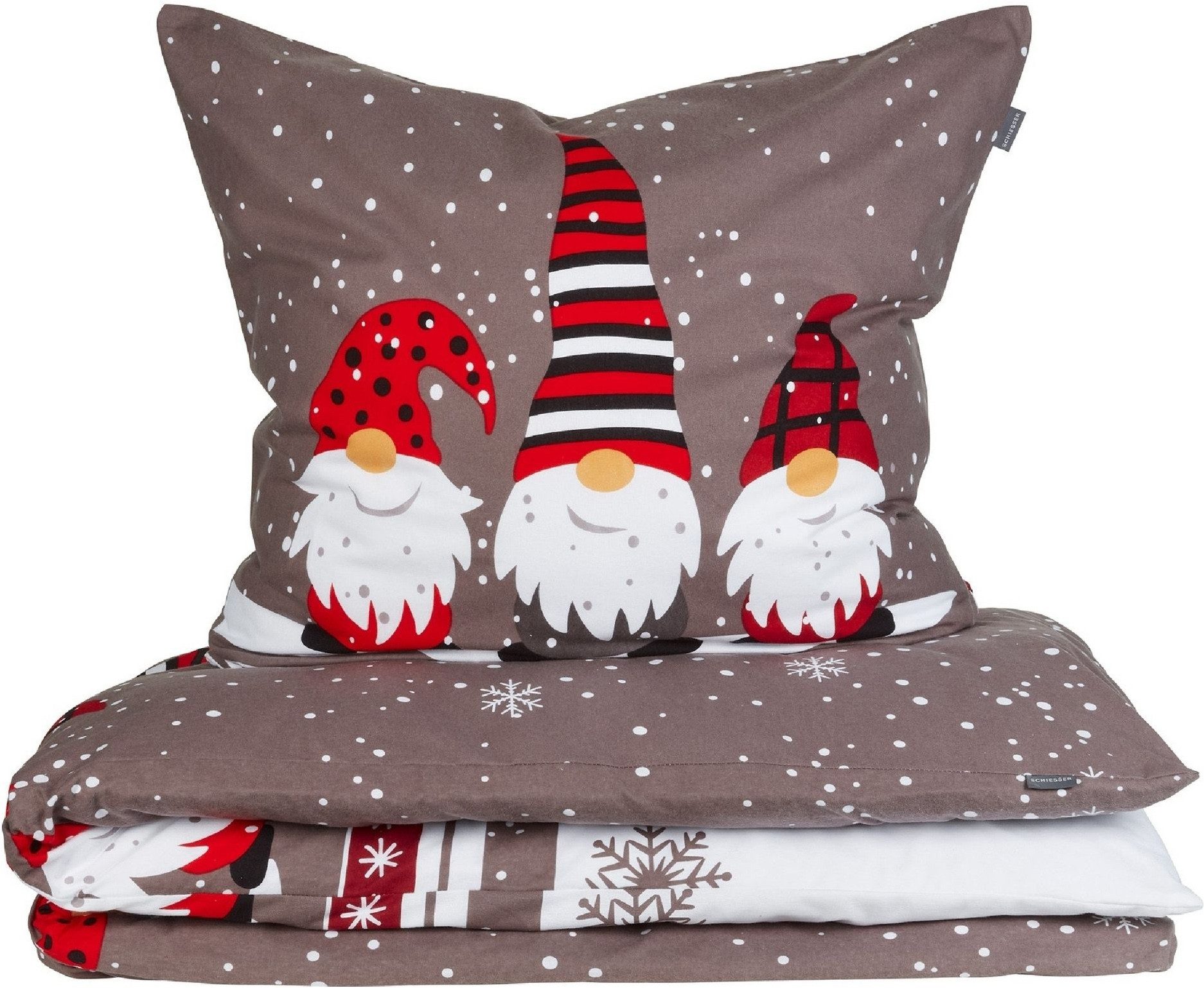 Schiesser Bettwäsche Wichtel aus weicher Baumwolle mit coolem Winter-Print, Feinbiber, 2 teilig, OEKO-TEX® MADE IN GREEN-zertifiziert