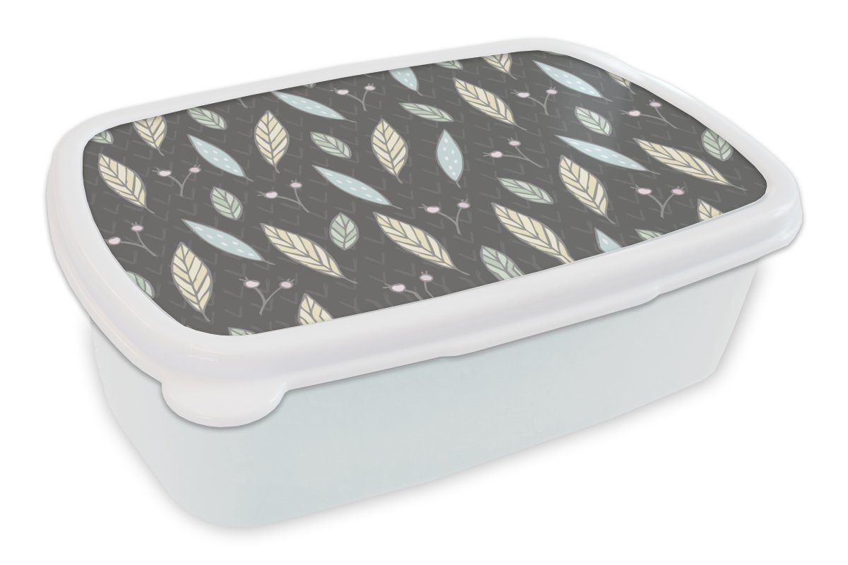 MuchoWow Lunchbox Muster - Blätter - Natur, Kunststoff, (2-tlg), Brotbox für Kinder und Erwachsene, Brotdose, für Jungs und Mädchen weiß