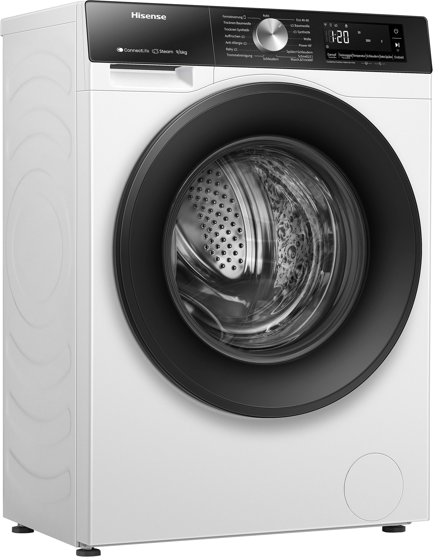 Hisense Waschtrockner 3s Serie WD3S9043BW3, 9 kg, 6 kg, 1400 U/min, Waschen & Trocknen in 60 min.