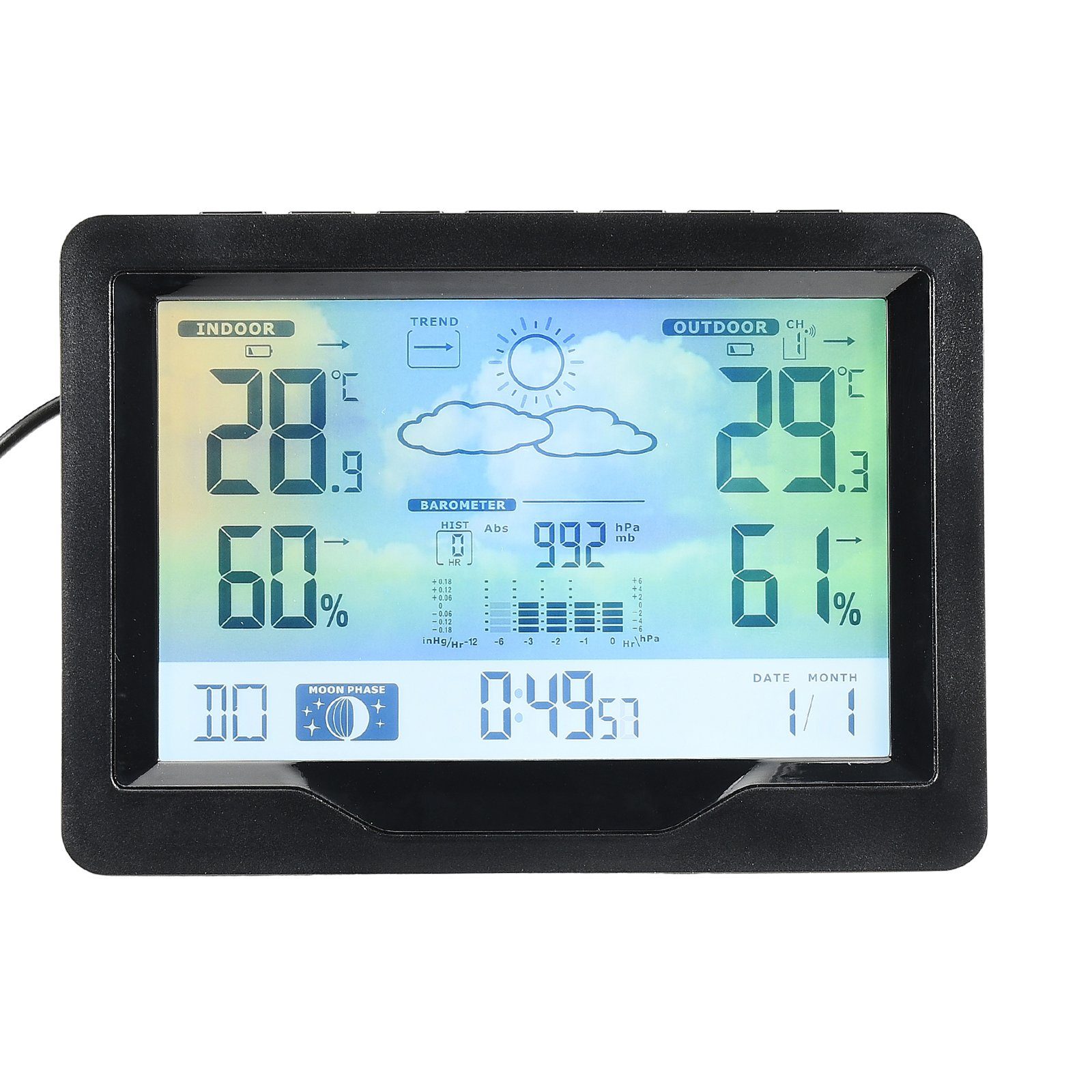 mit Luftdruck, SEEZSSA Wetterstation Wetteralarmuhr (für Alarme) Luftfeuchtigkeit und Temperatur, LCD-Display Outdoor-Sensor