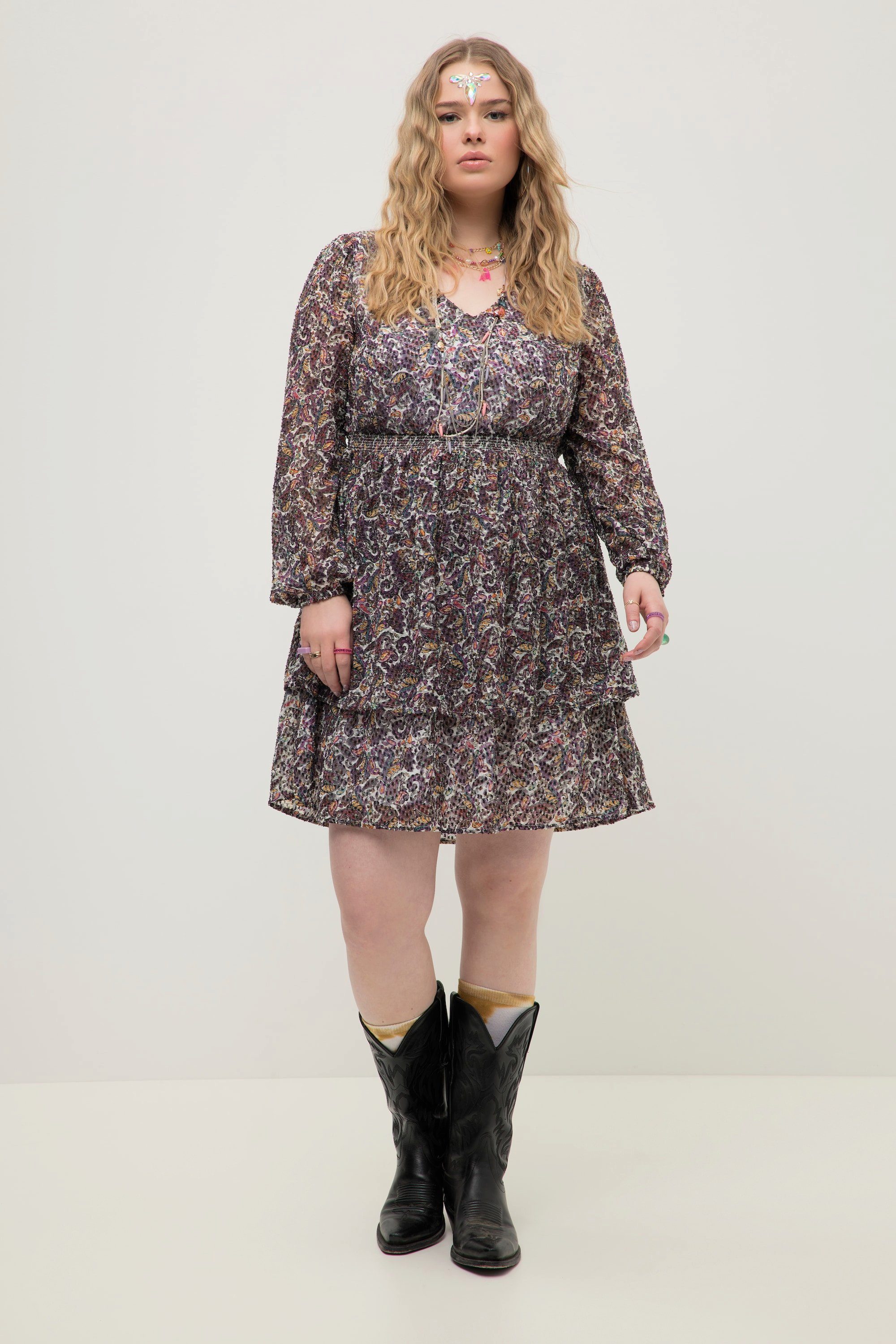 Minikleid Minikleid A-Line Paisley Print Volants Langarm