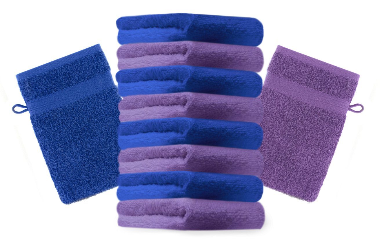 Betz Waschhandschuh 10 Stück Waschhandschuhe Premium 100% Baumwolle Waschlappen Set 16x21 cm Farbe lila und Royalblau