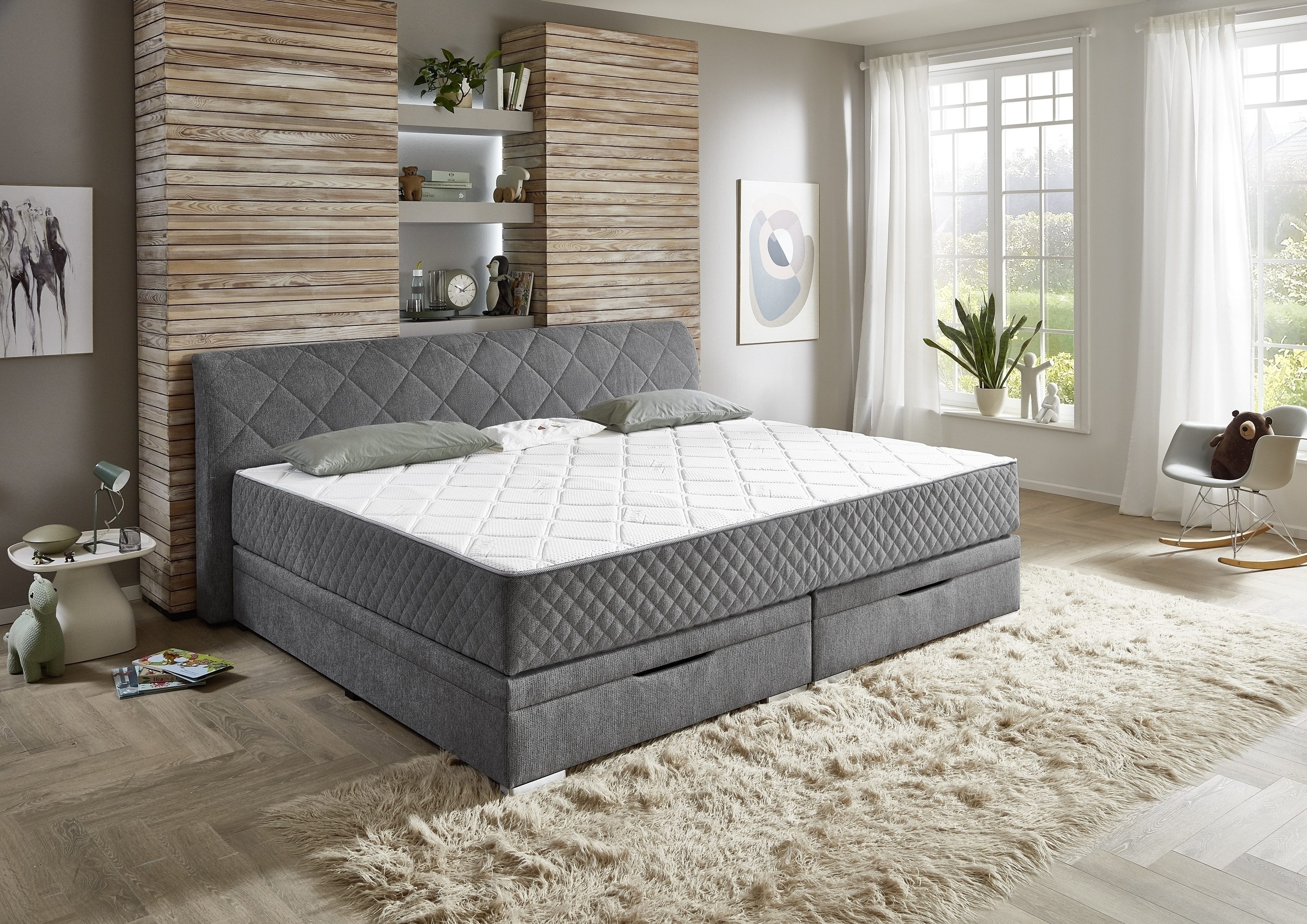 möbelando SoftNight Box Spring Bed, including 7-zone TTFK mattresses, Family Bed 240x200 cm