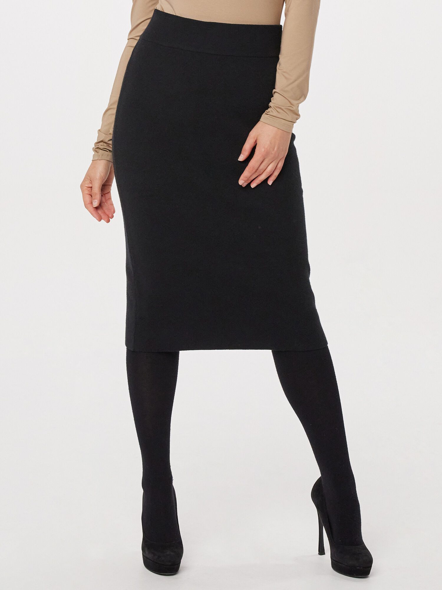 PUNTO & FILO Bleistiftrock Eleganter Bleistiftrock in Midi-Länge Figurbetonend, Rippstrickbund, zeitloser Stil in Schwarz
