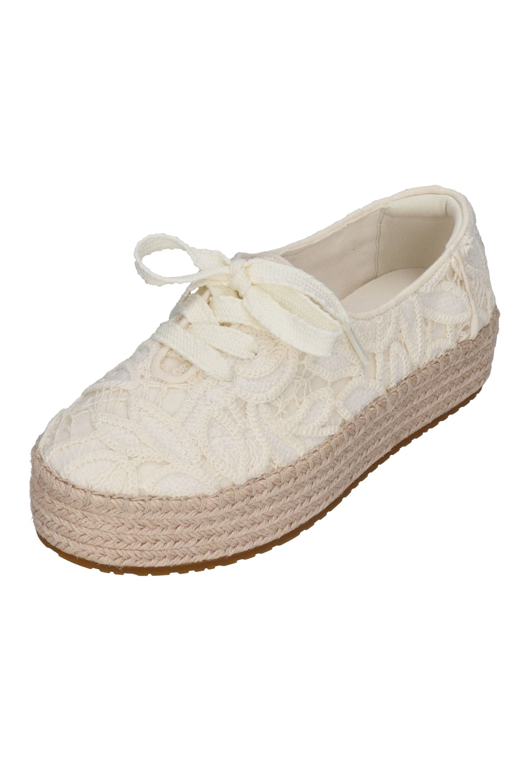 TOMS VALENCIA LACE UP 10023272 Espadrille Egret Floral Crochet