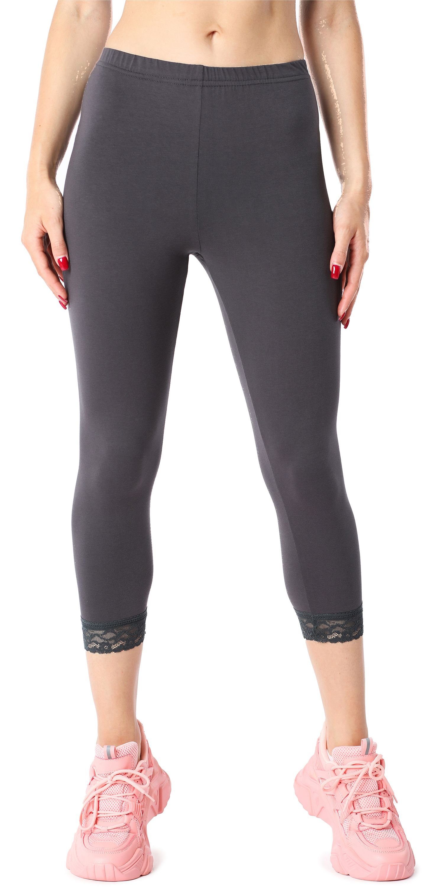 Leggings Baumwolle für 3/4 mit Bellivalini Graphit Tunika (1-tlg) aus Bund Spitze Leggings Damen BLV50-224 elastischer Capri