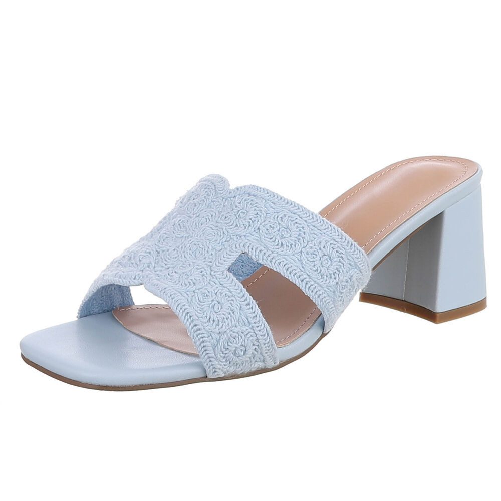 Ital-Design Elegante Damen Sandalen mit Komfort und stilvollem Design Pantolette (91512510) Blockabsatz Sandalen & Sandaletten in Hellblau