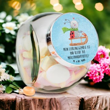 Mr. & Mrs. Panda Vorratsglas L 870ml Smörle Rodeln - Eisblau - Geschenk, Advent, Vorratsdose, Wint, Premium Glas, (1-tlg), Design-Highlight
