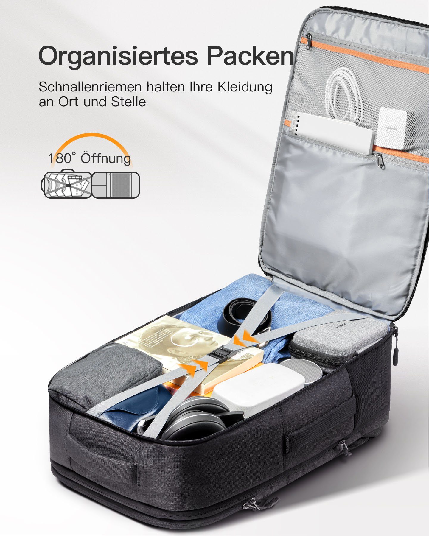 Inateck Reiserucksack 38-46L erweiterbarer Handgepäck Rucksack, wasserdicht – Bild 3 von 5