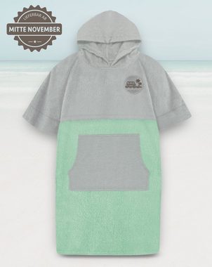 Castejo Unisex-Bademantel Surf und Freizeit Poncho mit Kapuze, Kängurutasche u. Einstickung, Kapuze, Kängurutasche, Schlitz seitlich