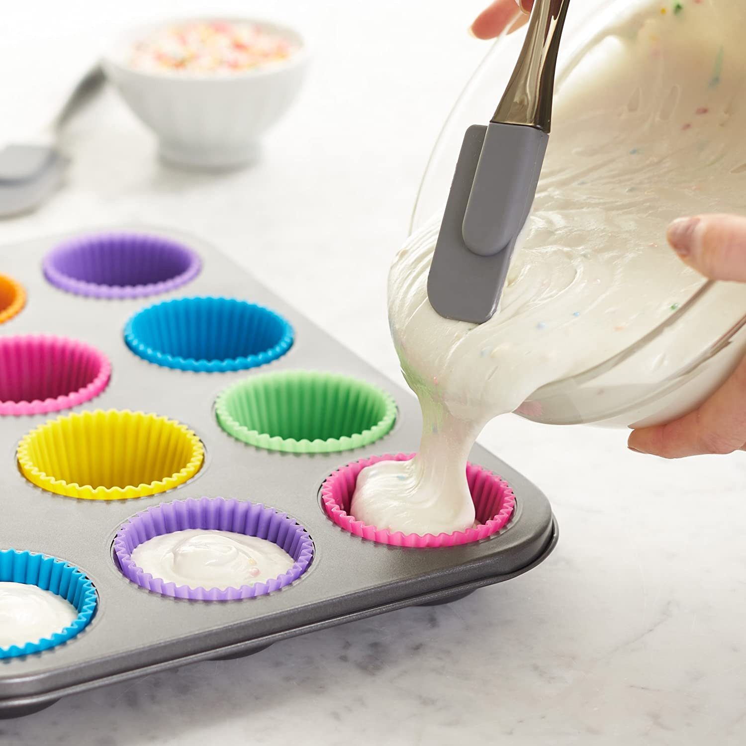 TUWENA Silikonform Wiederverwendbare Muffinformen aus hochwertigem Silikon Cupcake, (12-tlg), Antihaftwirkung