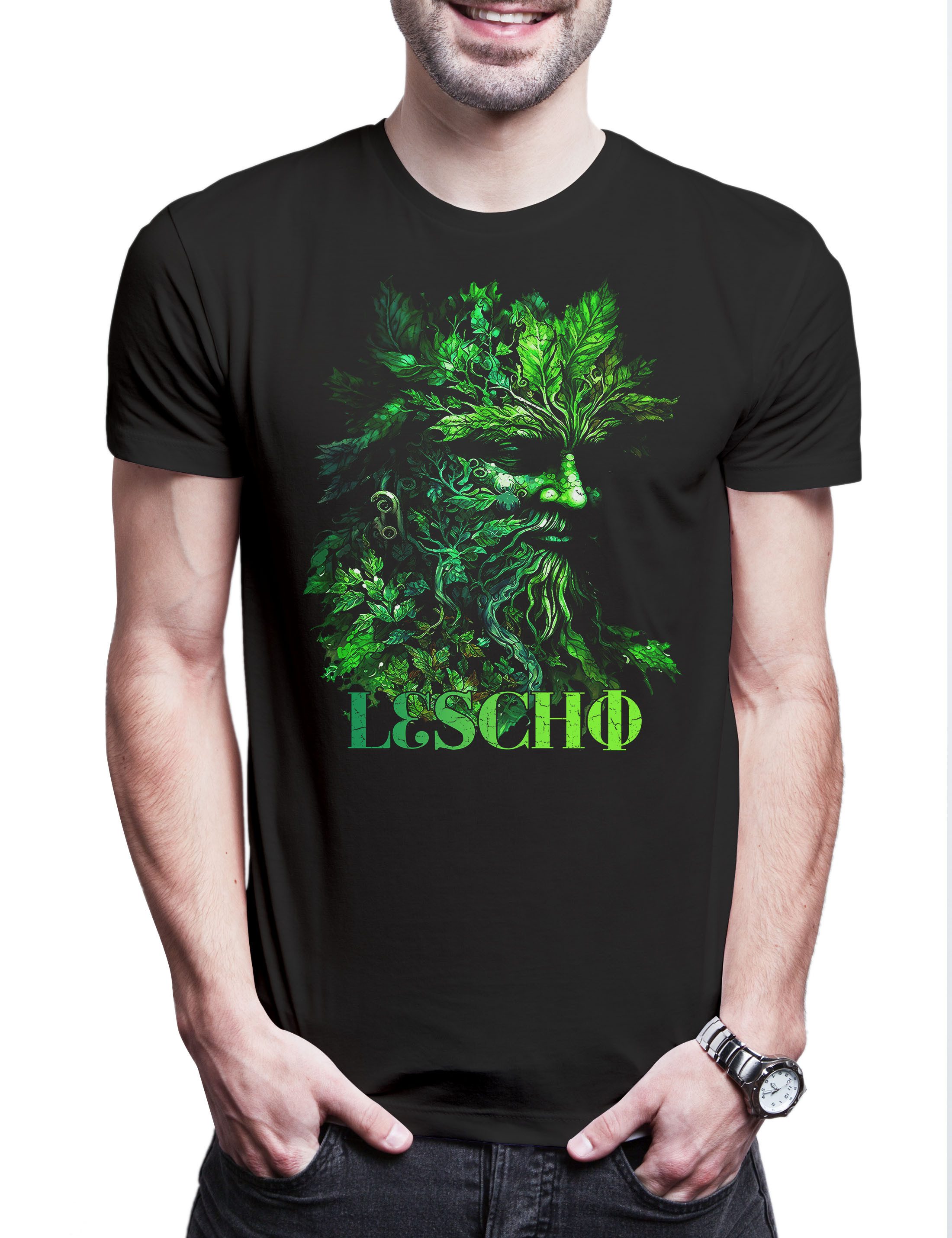 Print-Shirt Leschi Herren T-Shirt Waldgeist Waldschrat Waldgott Slawischen
