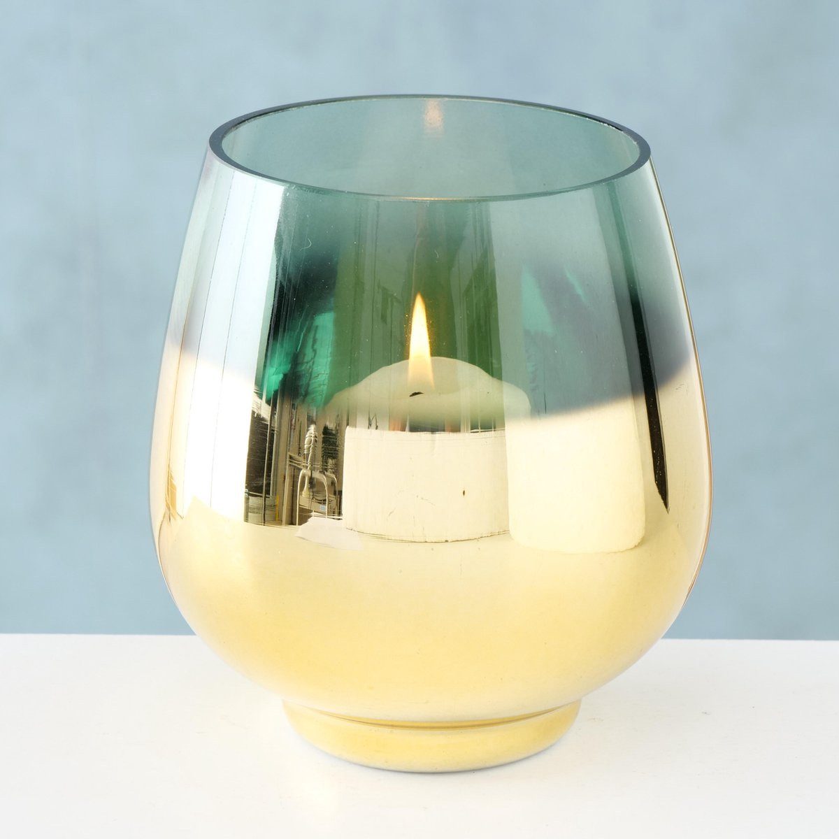 BOLTZE Windlicht Windlicht Gold Grün Ø 13 cm Glas 15 cm (1 St), aus Glas