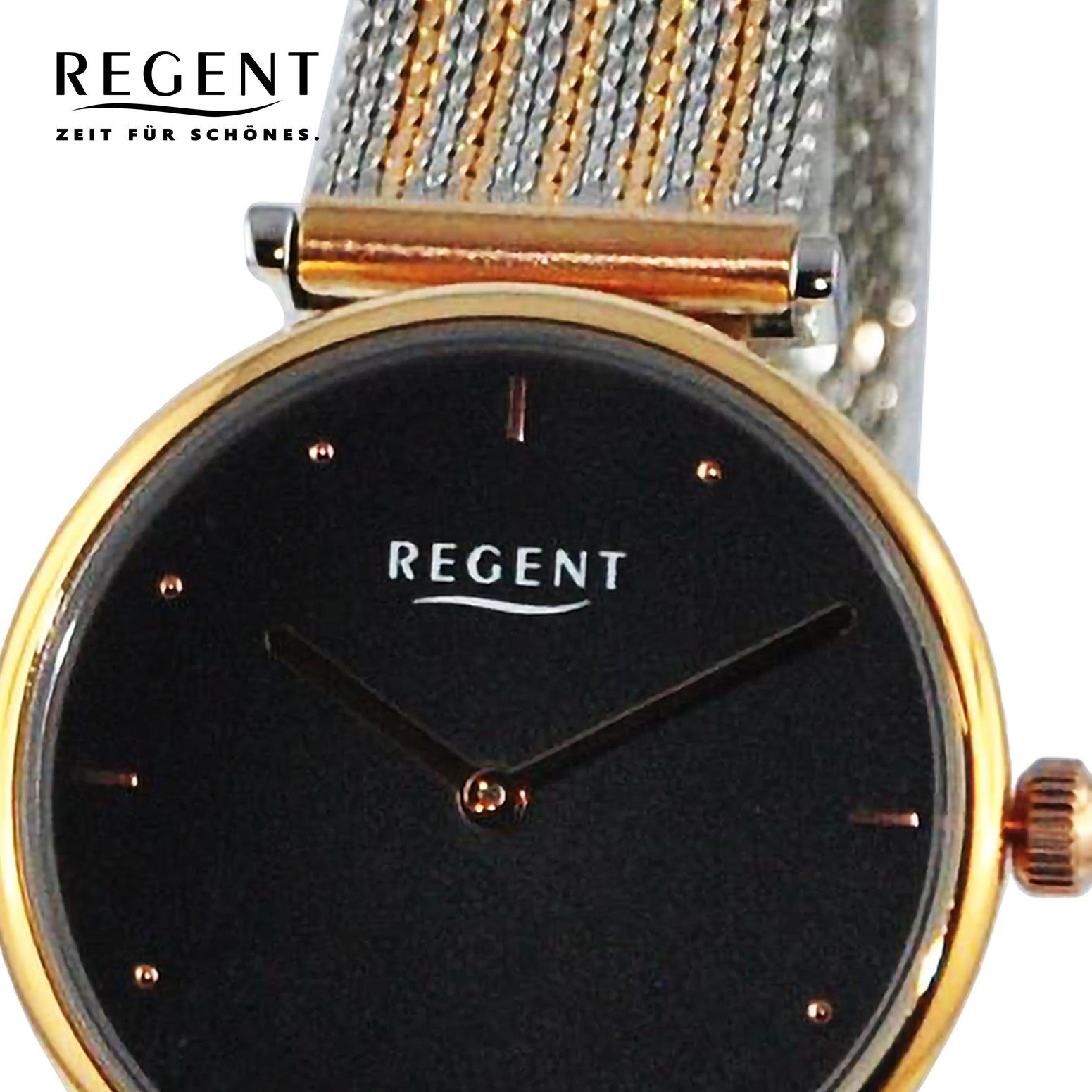 (ca. Armbanduhr Armbanduhr groß 33mm), Quarzuhr Damen extra Metallarmband rund, Regent Damen Analog, Regent