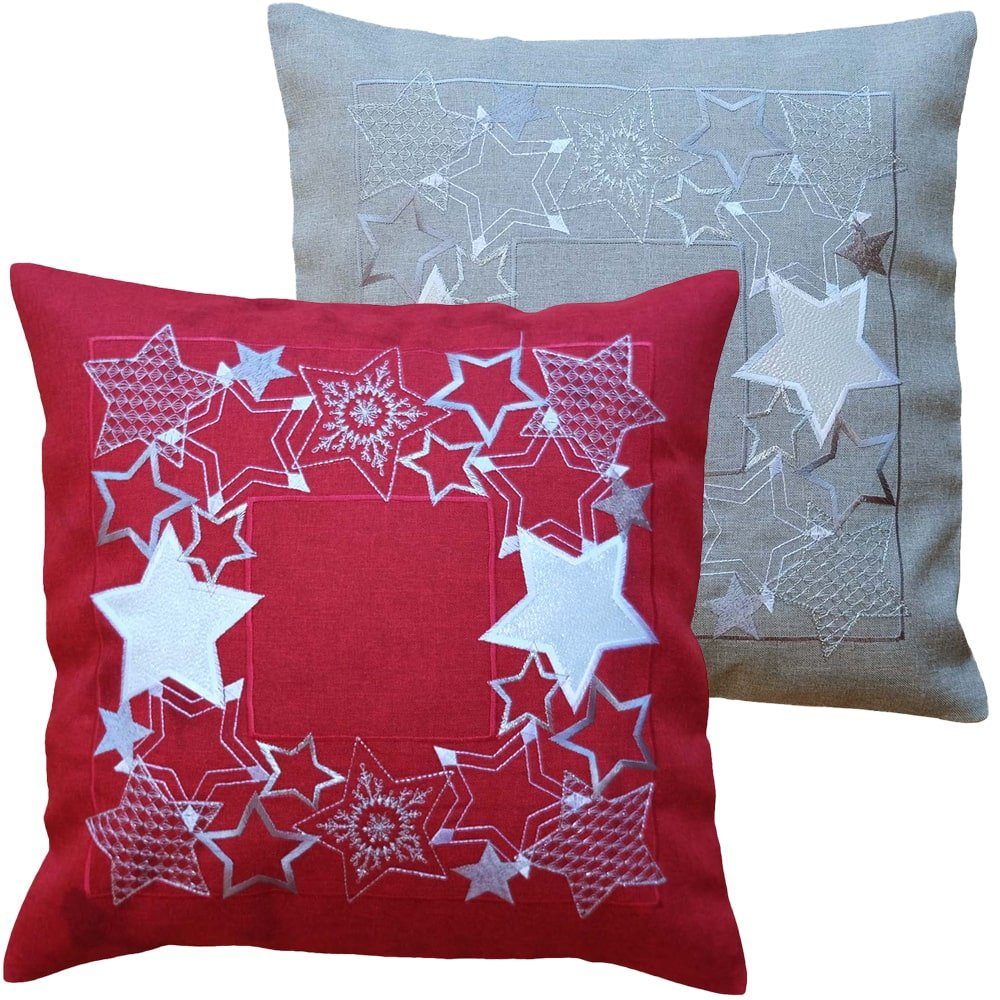 matches21 HOME & HOBBY Kissenbezüge Kissen-Bezug Sterne Weihnachten hell-grau weiß 40x40 cm, (1 Stück), Wohnzimmer Kissen-Hüllen als Deko-Kissen Zier-Kissen Sofa-Kissen