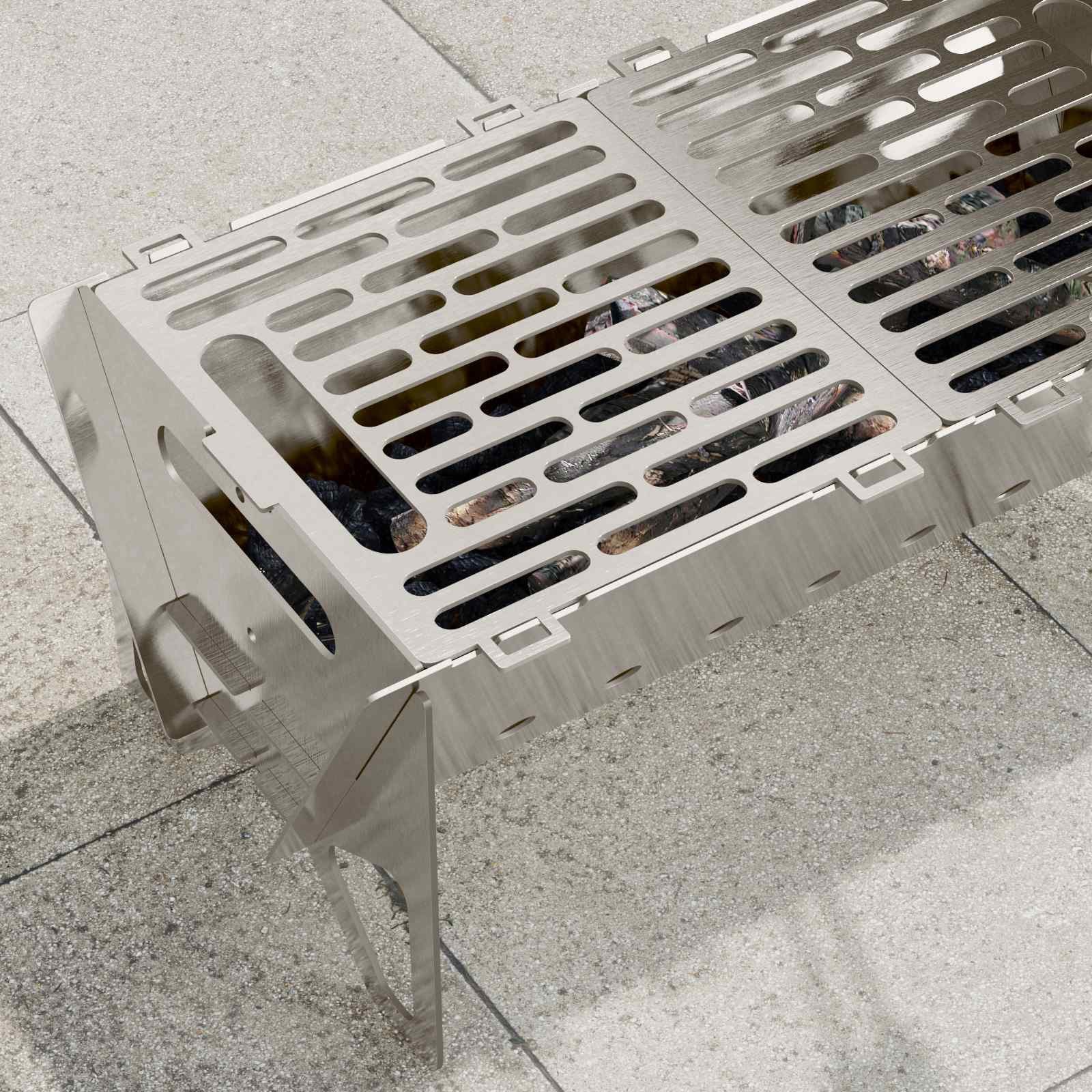 vidaXL Grillkamin Camping Feuerstelle 42 x 22 x 18 cm Edelstahl Silber