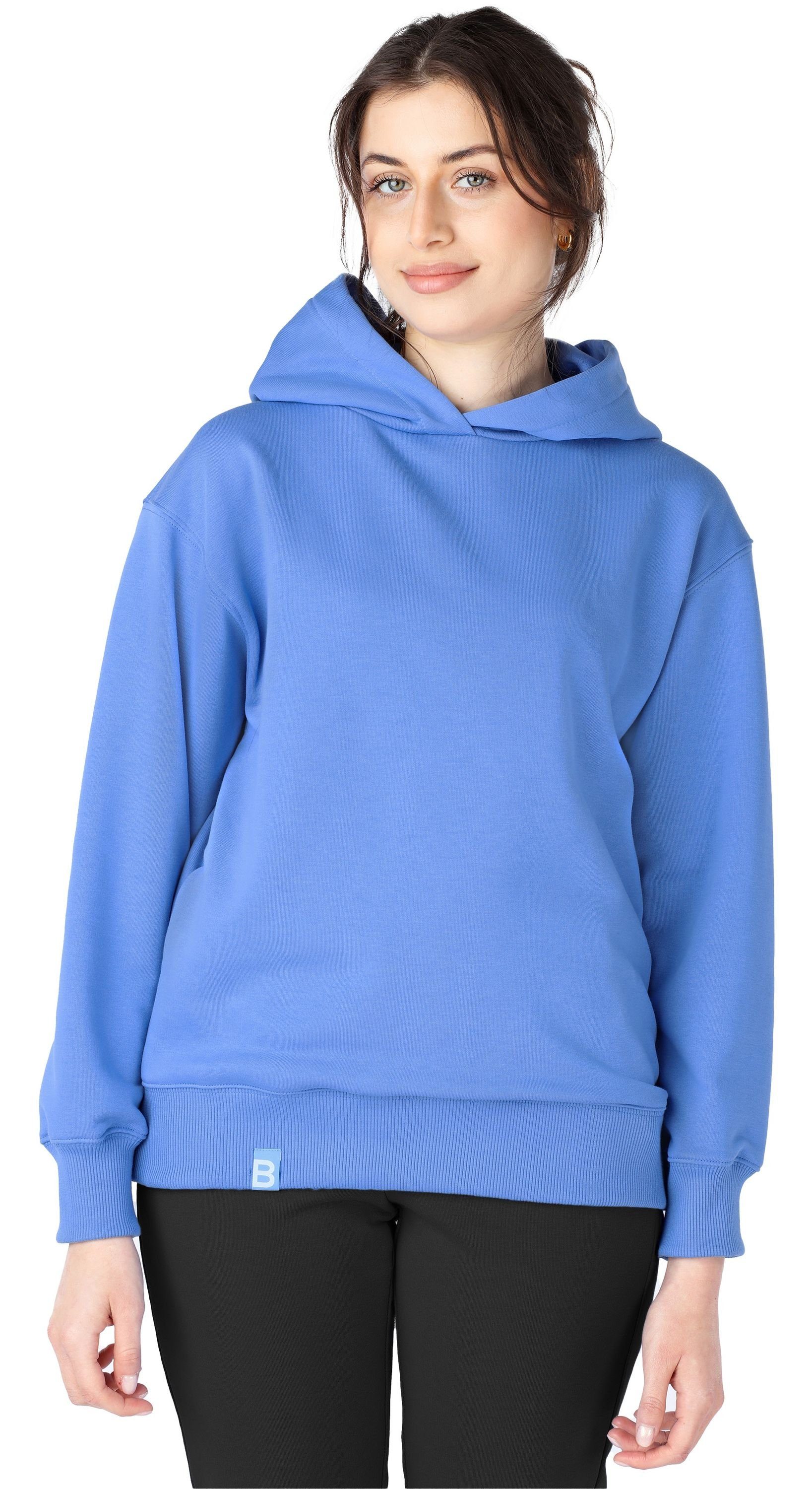 BLV210 Oberteil Pullover Blau Kapuzenpullover lang Damen Bellivalini Kapuzensweatshirt Hoodie Sportanzug