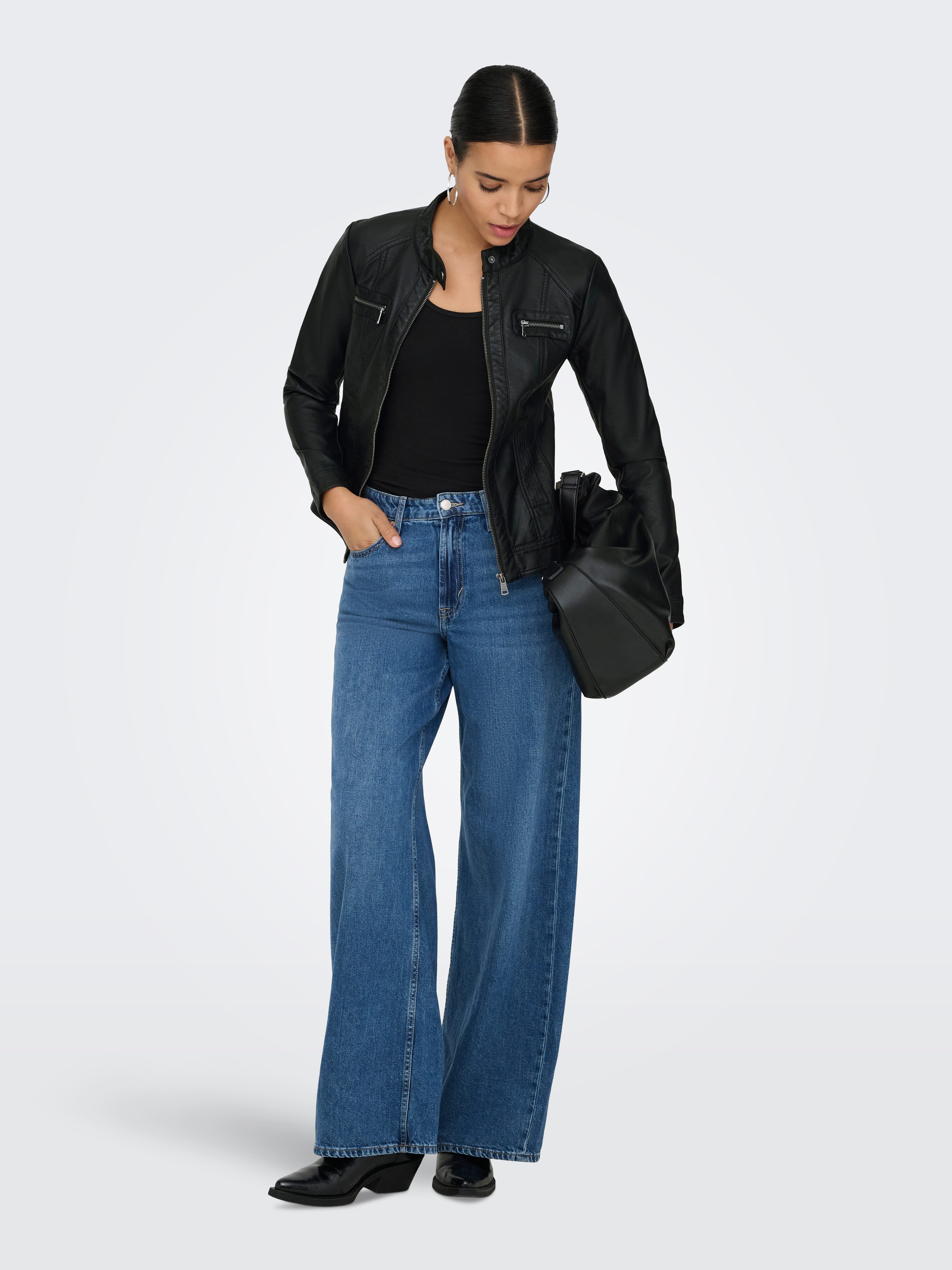 ONLY Lederimitatjacke ONLBANDIT – Bikerjacke mit figurbetonter Form und Reißverschlüssen Lederimitat – Bild 4 von 5