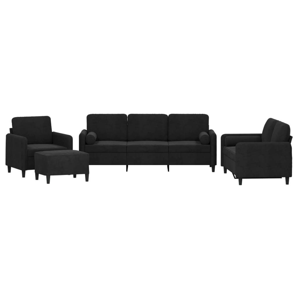 vidaXL Sofa 4-tlg. Sofagarnitur mit Kissen Schwarz Samt, 1 Teile