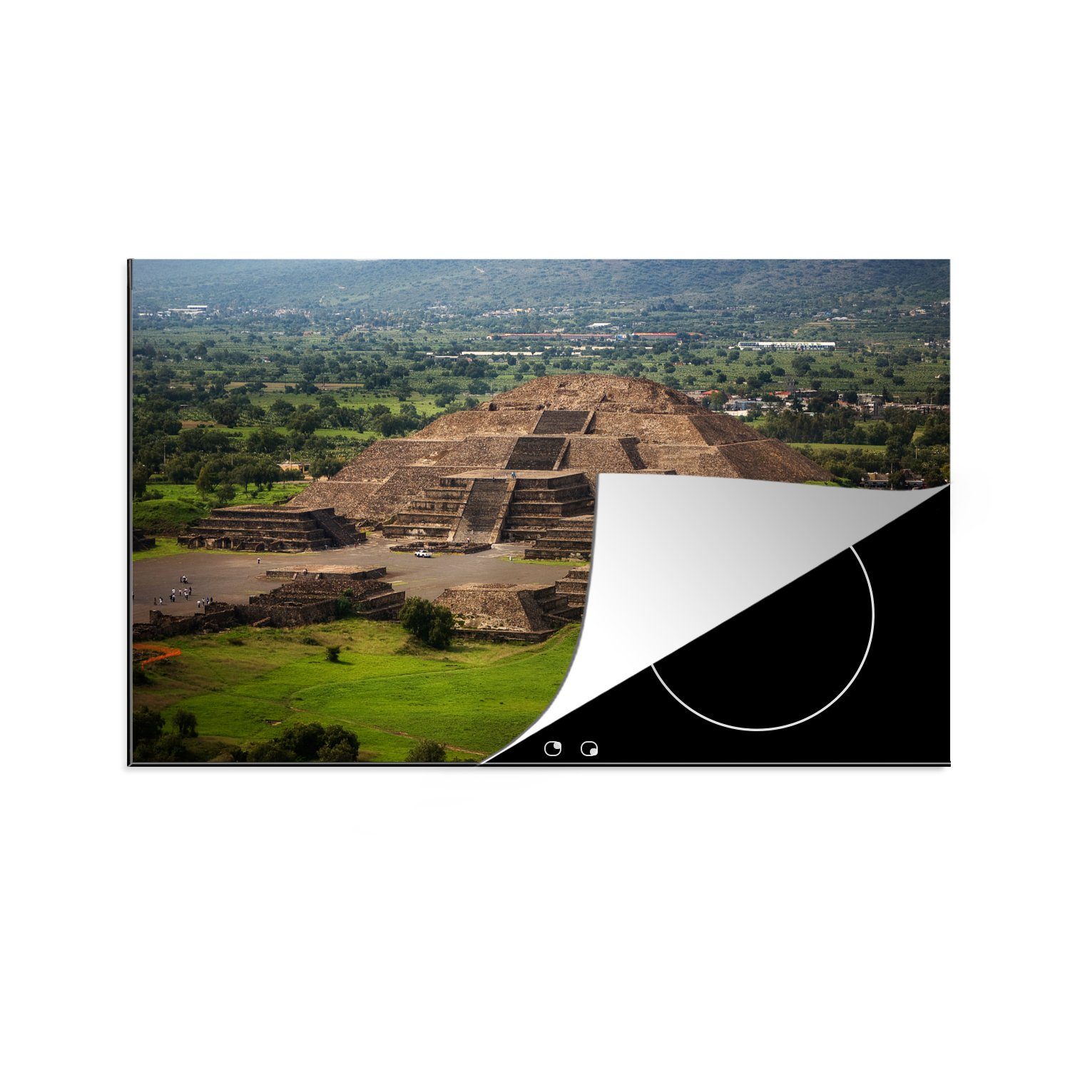 Teotihuacán, küche, Ceranfeldabdeckung MuchoWow Schutz die Induktionskochfeld Mondpyramide der Herdblende-/Abdeckplatte für Mexiko, (1 in cm, Luftaufnahme Vinyl, 81x52 tlg),