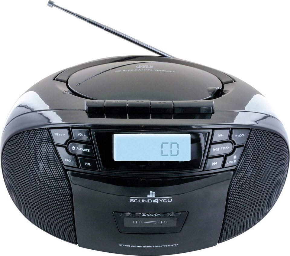 Schwaiger 658026 Boombox (FM, 2.4 W, CD-Player, Kassettendeck), Boombox mit  Stereo Musikgenuss, batteriebetrieben oder per Netzkabel