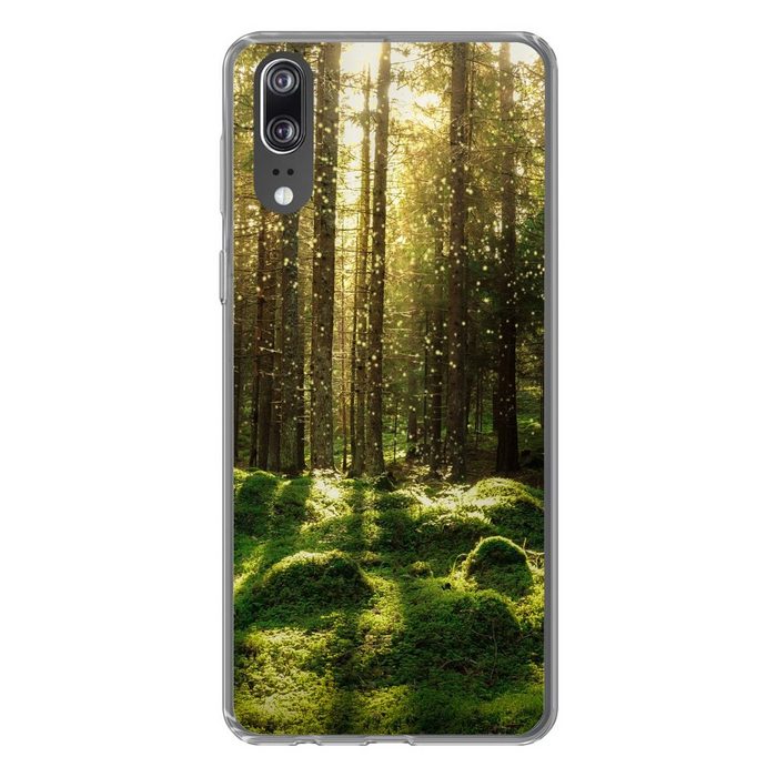 MuchoWow Handyhülle Bäume - Wald - Moos - Pflanzen - Sonne - Natur Handyhülle Huawei P20 Handy Case Silikon Bumper Case