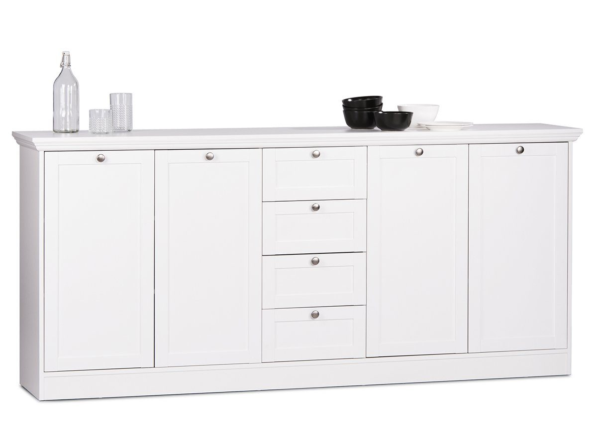 möbelando Sideboard Landsted, Schlichtes Sideboard mit 4 Rahmentüren, 4 Schubkästen und 4 Полиці. Breite 200 cm, Höhe 90 cm, Tiefe 40 cm