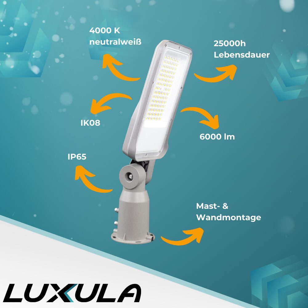 LUXULA LED Flutlichtstrahler LUXULA LED Straßenleuchte 50 W 4000 K Neutralweiß Grau, Neutralweiß