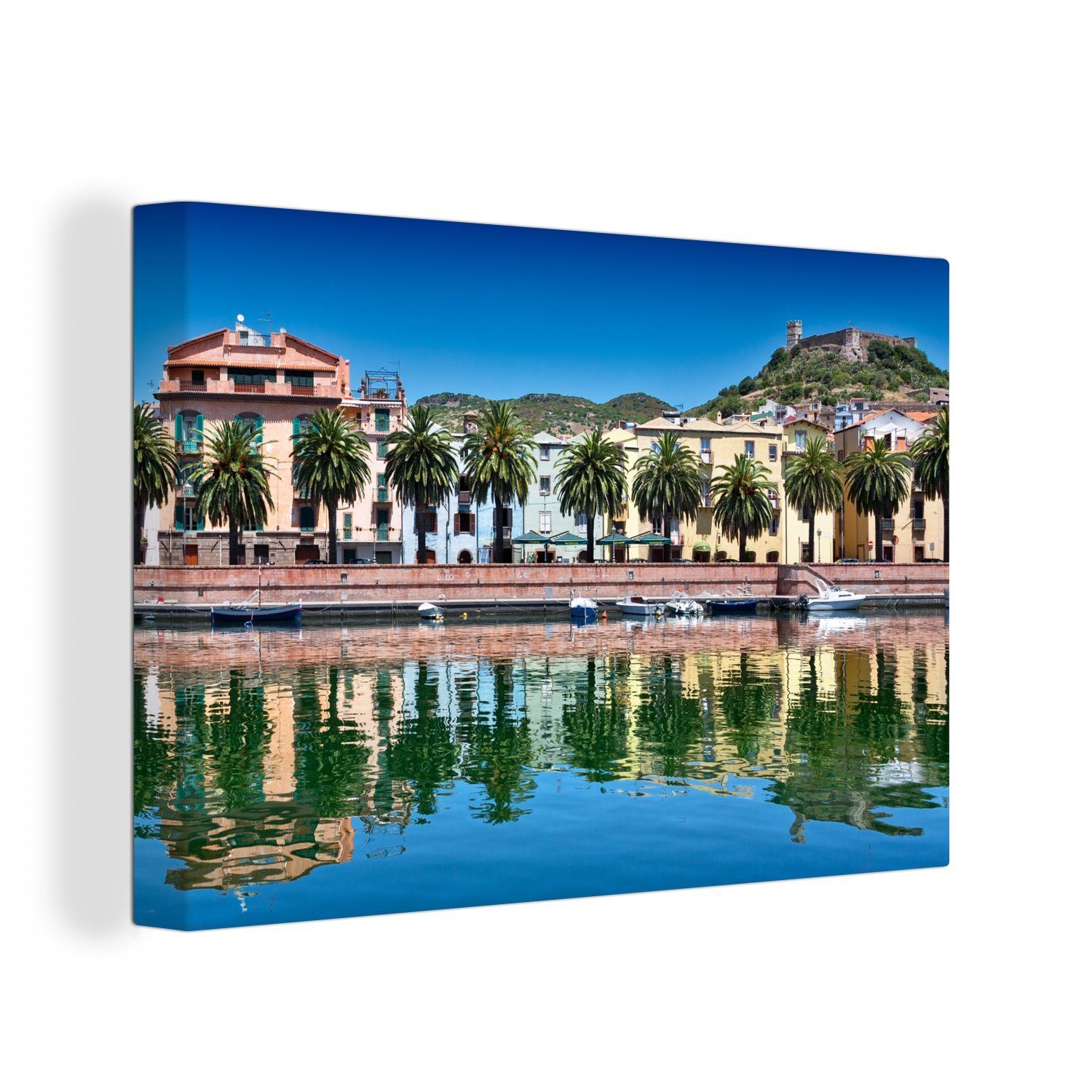 OneMillionCanvasses® Leinwandbild Die Uferpromenade von Italien, cm Aufhängefertig, St), Wandbild Bosa Leinwandbilder, (1 Wanddeko, 30x20