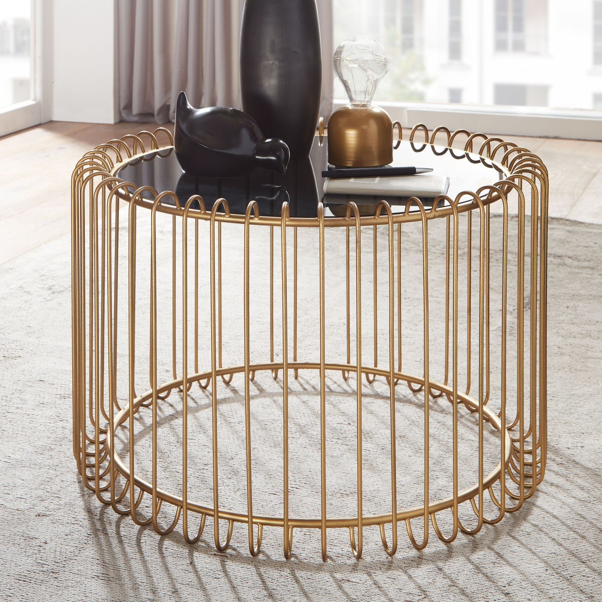 Glastisch Gold | mit Couchtisch KADIMA viel Gold Design, Ablagefläche DESIGN Metallgestell, Modernes